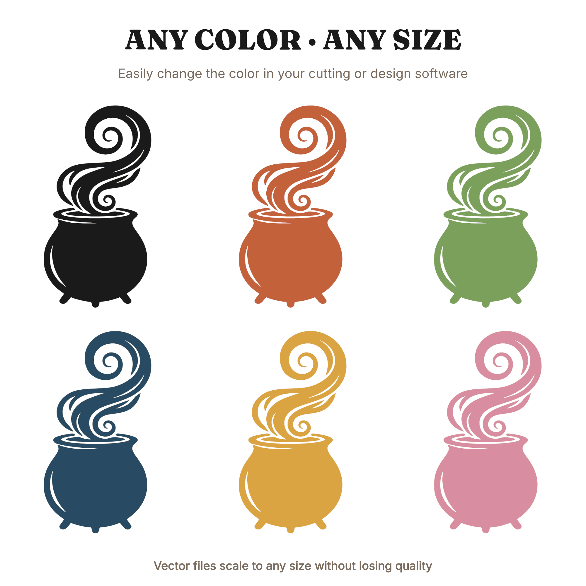 Kawaii Cauldron SVG PNG, Cute Witch Potion Swirl Cut File, Halloween Cottagecore Cricut Silhouette — view 2