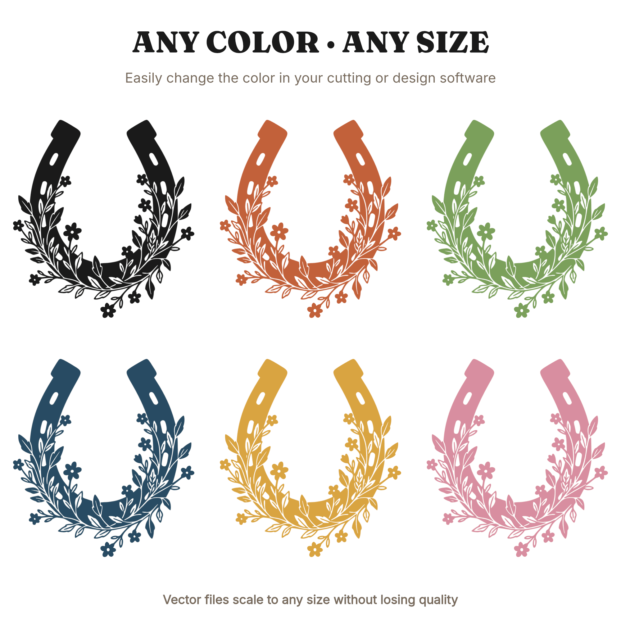 Wedding Horseshoe SVG Wildflower Good Luck Charm PNG Boho Wedding Decor Cut File Vinyl Design — view 2