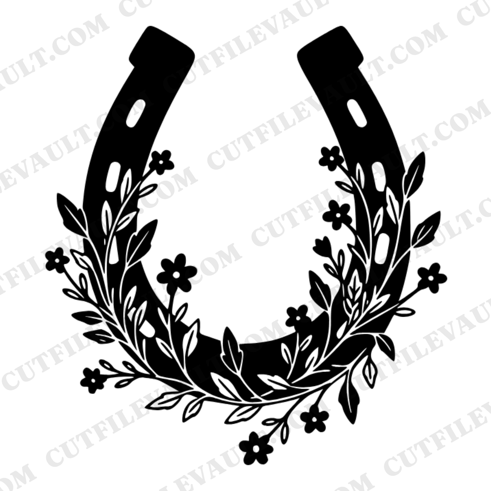 Wedding Horseshoe SVG Wildflower Good Luck Charm PNG Boho Wedding Decor Cut File Vinyl Design — view 1