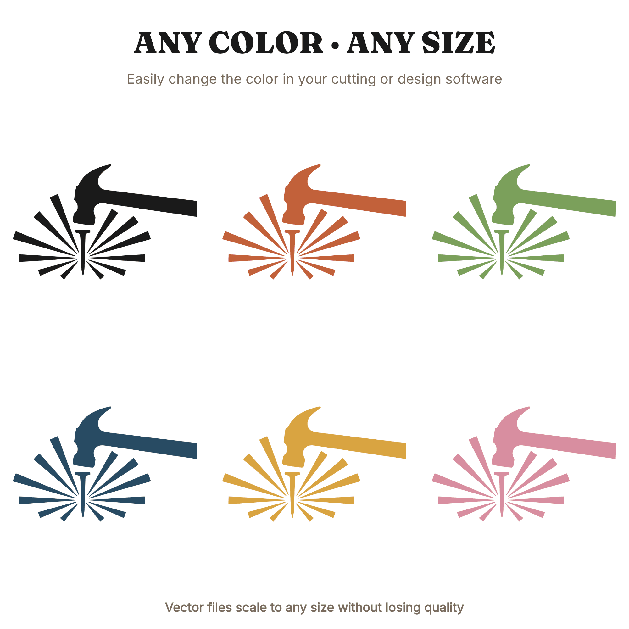 Labor Day Hammer Strike Starburst SVG PNG Cut File Mid Century Modern Silhouette Design — view 2