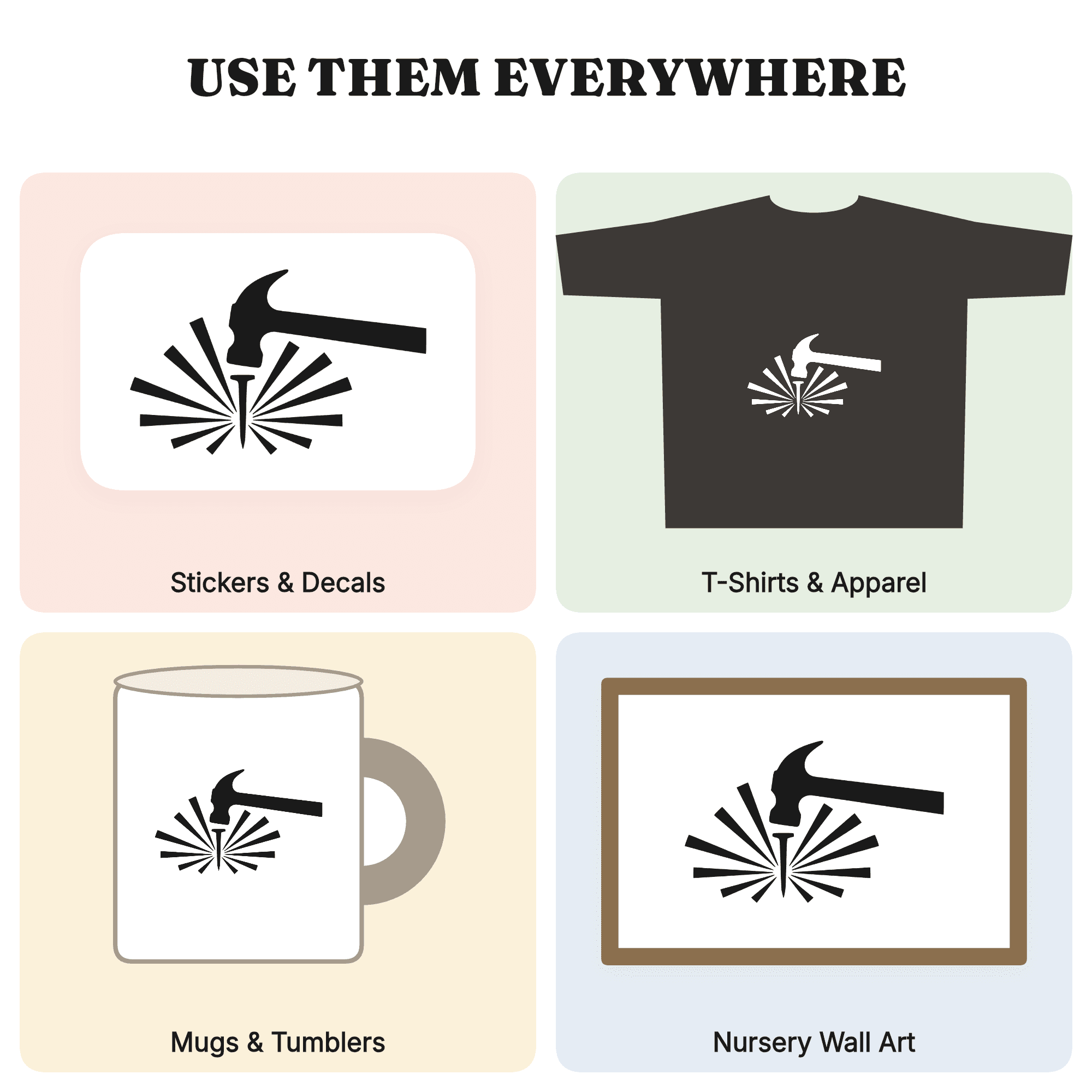 Labor Day Hammer Strike Starburst SVG PNG Cut File Mid Century Modern Silhouette Design — view 3