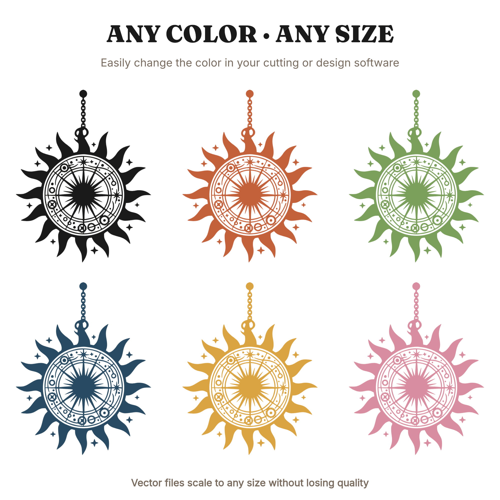 Summer Solstice Astrolabe SVG PNG, Celestial Sun Rays Cut File, Boho Astronomy Clipart Digital Download — view 2