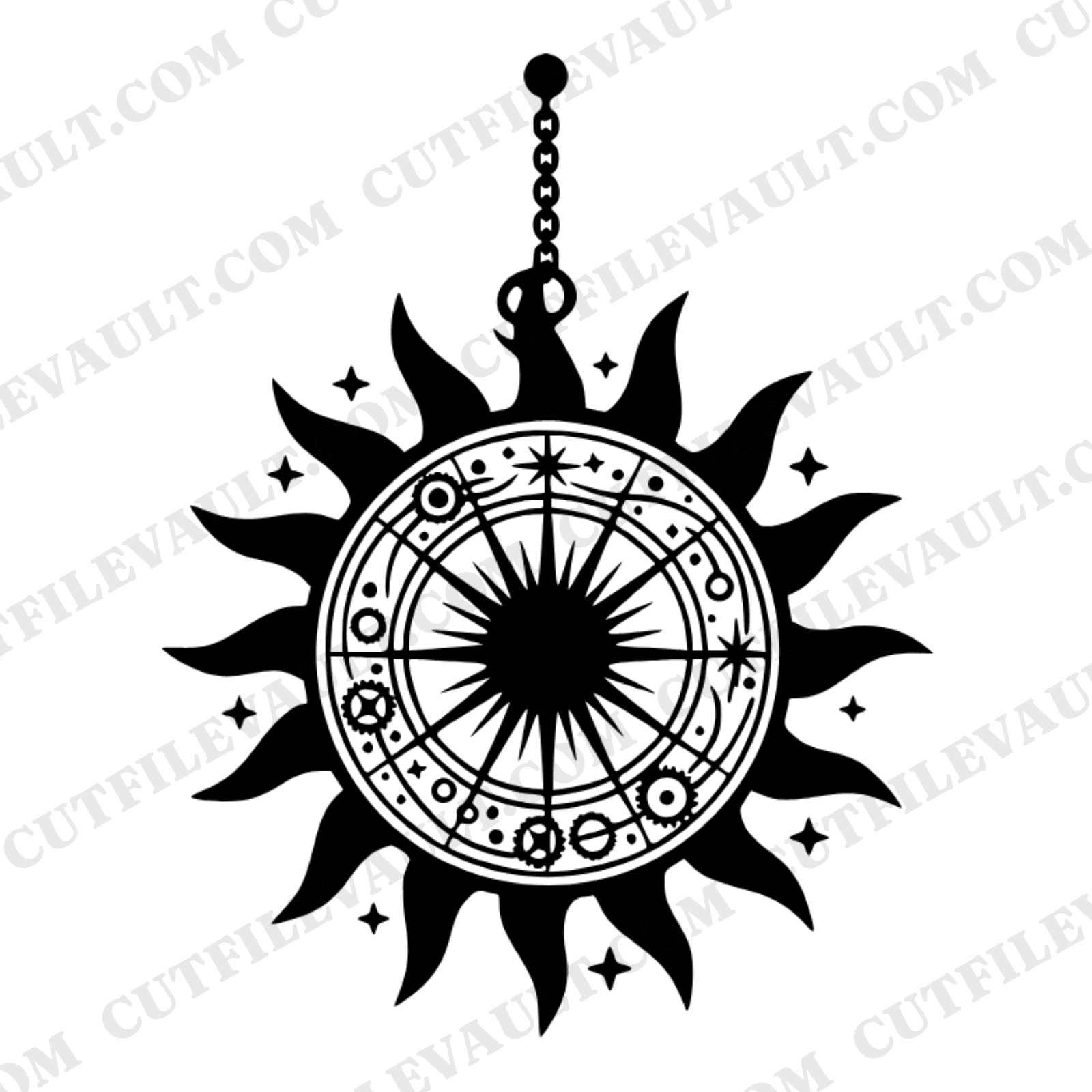 Summer Solstice Astrolabe SVG PNG, Celestial Sun Rays Cut File, Boho Astronomy Clipart Digital Download — view 1