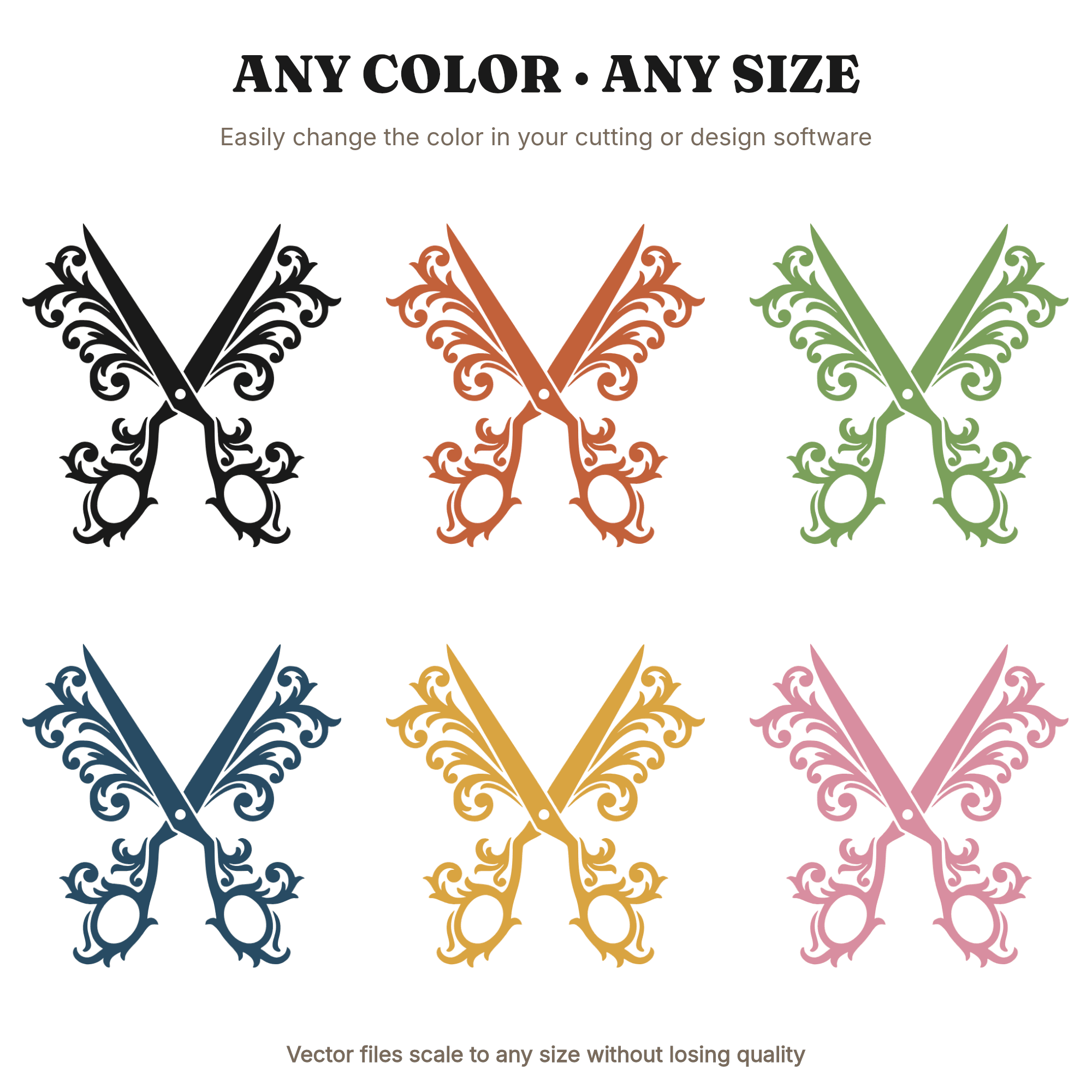Baroque Scissors Monogram SVG PNG, Teacher Appreciation Gift Cut File, Back to School Ornament Design — view 2