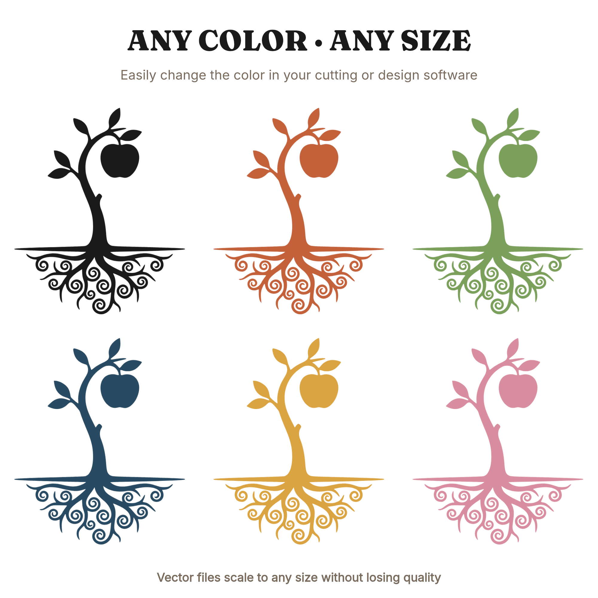 Apple Tree Sapling SVG PNG, Back to School Tree with Roots, Scandinavian Line Art Cut File — view 2