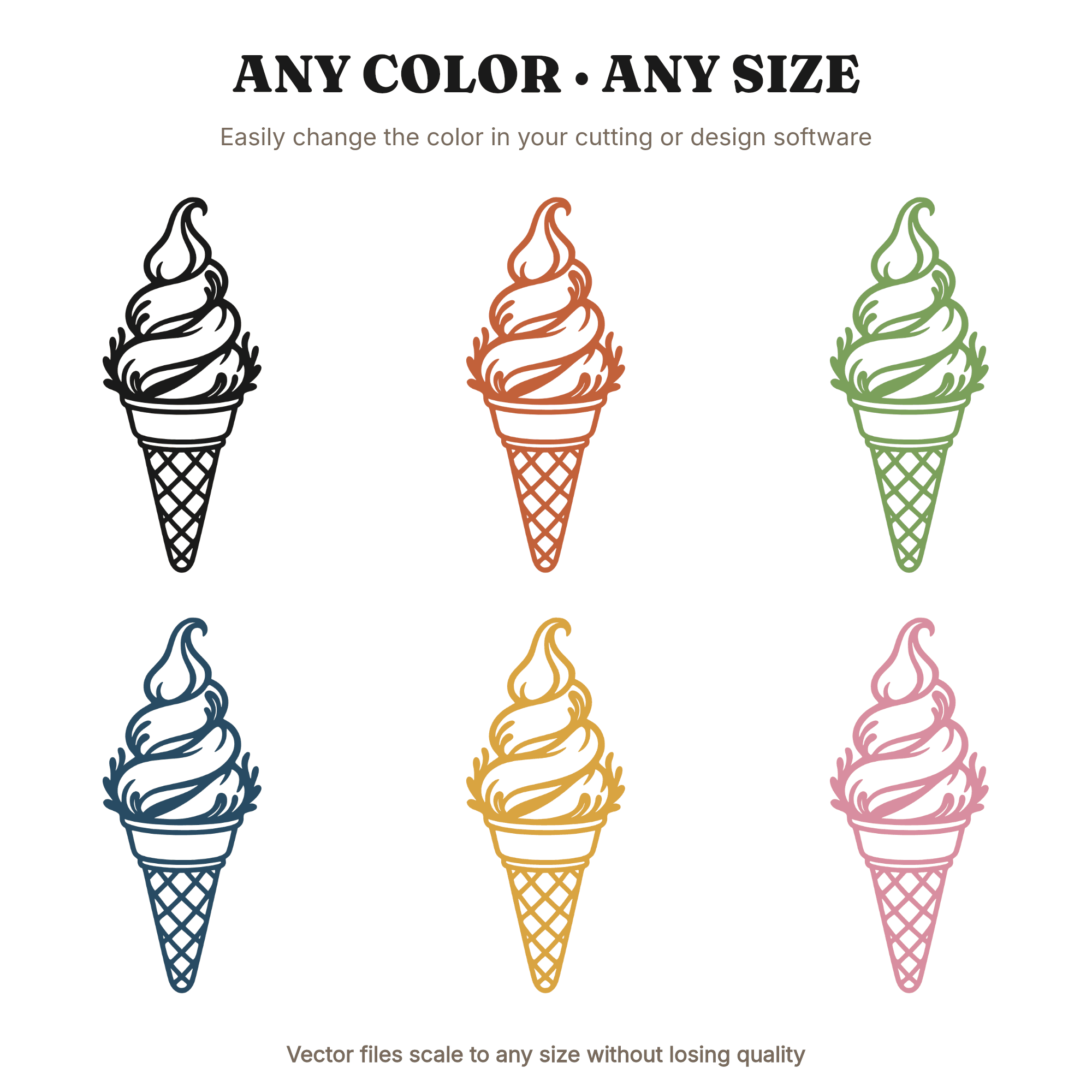 National Ice Cream Day SVG PNG, Vintage Soft Serve Cone Triple Loop Swirl Cut File for Cricut — view 2