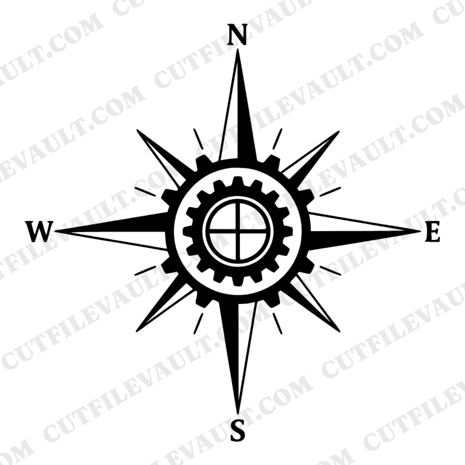 Summer Solstice Steampunk Compass Rose SVG PNG, Victorian Navigation Cut File, Industrial Gear Design — view 1