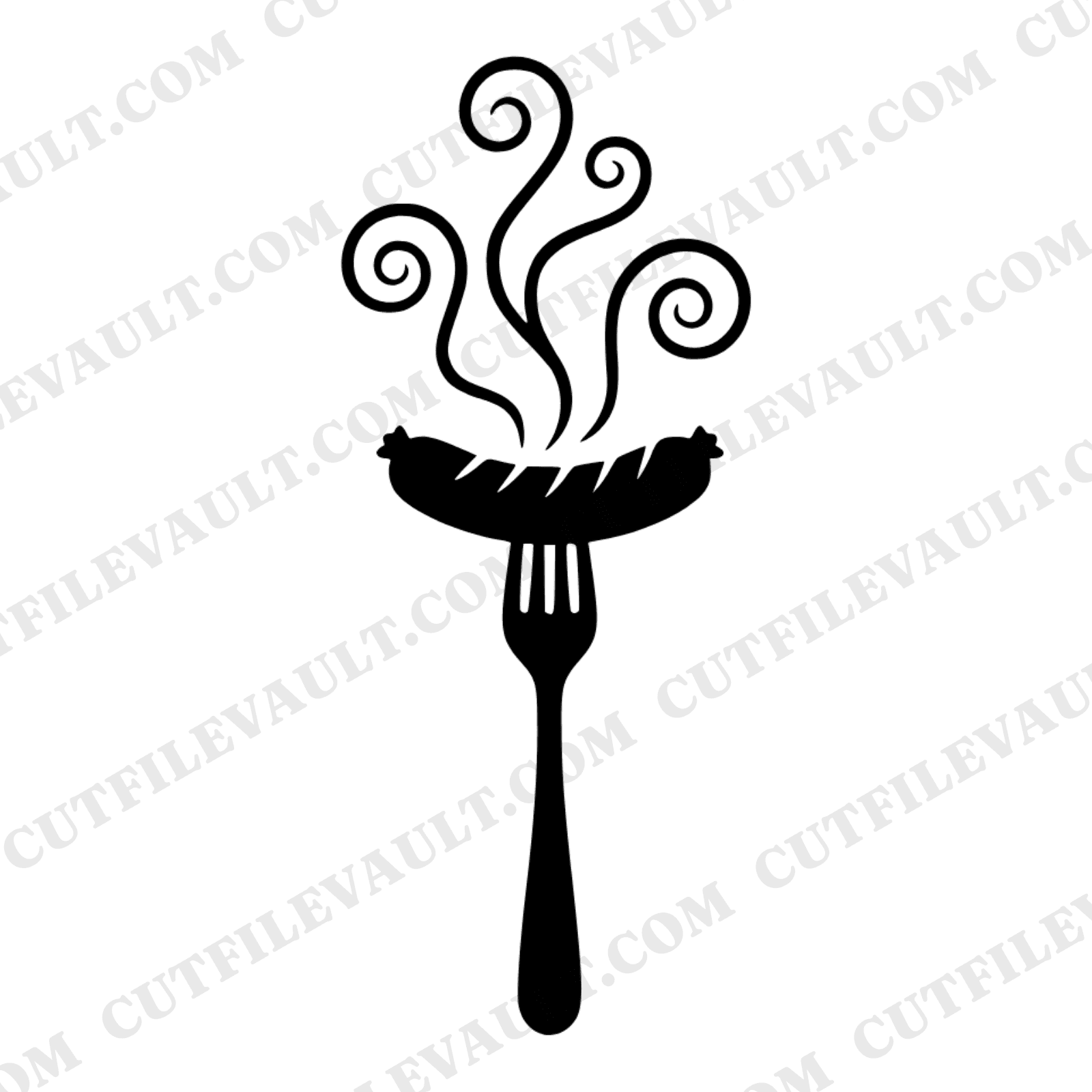 Grilled Hot Dog Fork SVG PNG, Vintage Botanical BBQ Silhouette, Fourth of July Cookout Cut File — view 1