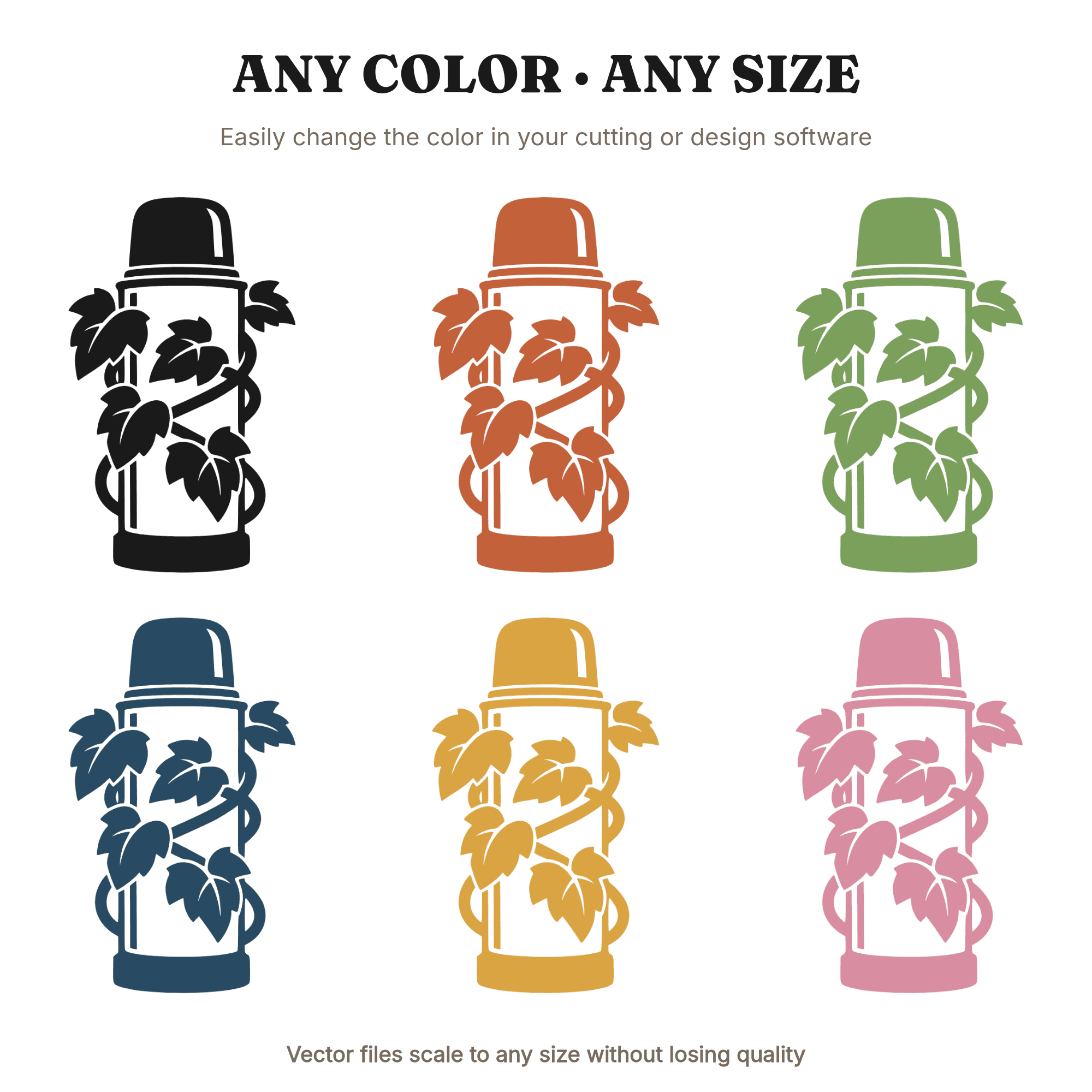 Vintage Thermos with Climbing Ivy SVG PNG, Retro Lunch Thermos Silhouette, Back to School Cut File — view 2