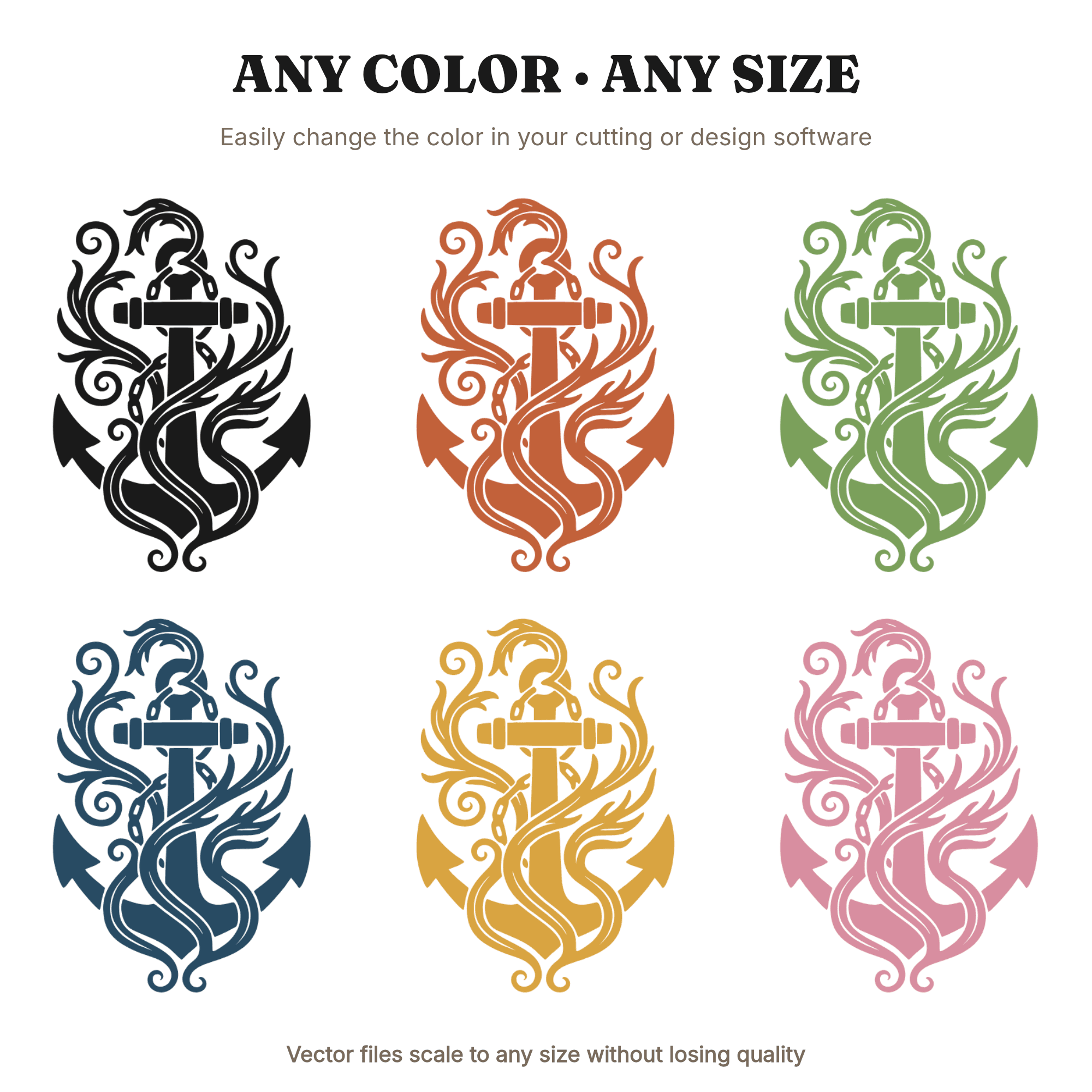 Nautical Anchor SVG PNG Art Nouveau Kelp Tendrils Cut File Memorial Day Cottagecore Floral Design — view 2