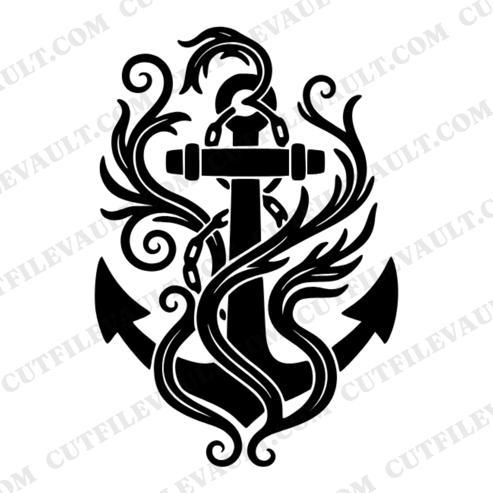 Nautical Anchor SVG PNG Art Nouveau Kelp Tendrils Cut File Memorial Day Cottagecore Floral Design — view 1