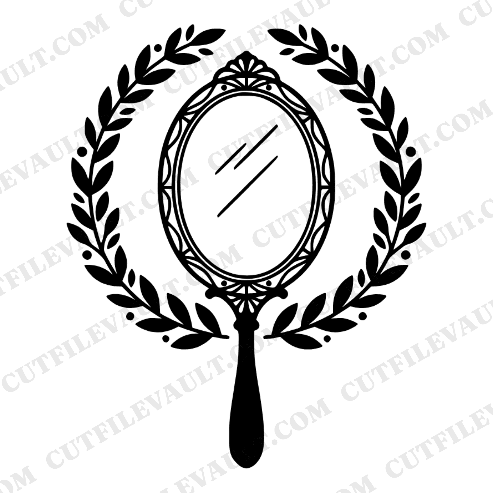 Art Deco Bridal Hand Mirror SVG PNG, Vintage Wedding Mirror with Botanical Garland Cut File — view 1