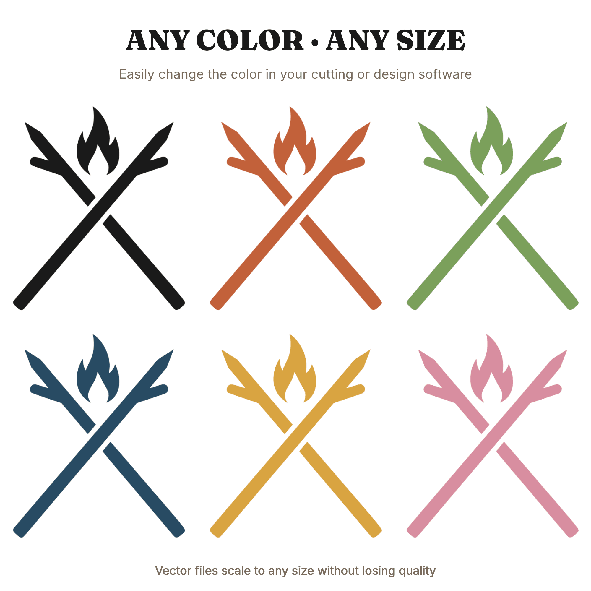 Crossed Marshmallow Roasting Sticks SVG PNG, Campfire Flame S'mores Day Cut File, Cottagecore Design — view 2