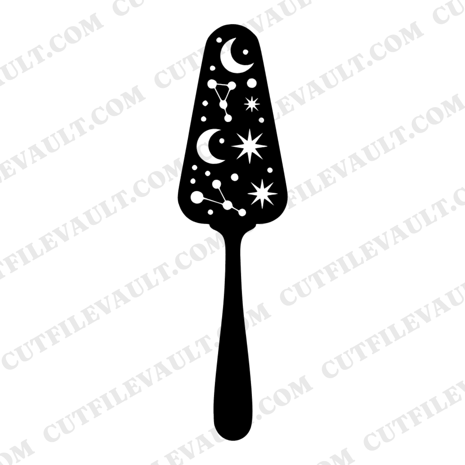 Celestial Cake Server SVG PNG, Moon Stars Wedding Cake Cutter Cut File, Mystical Filigree Silhouette — view 1