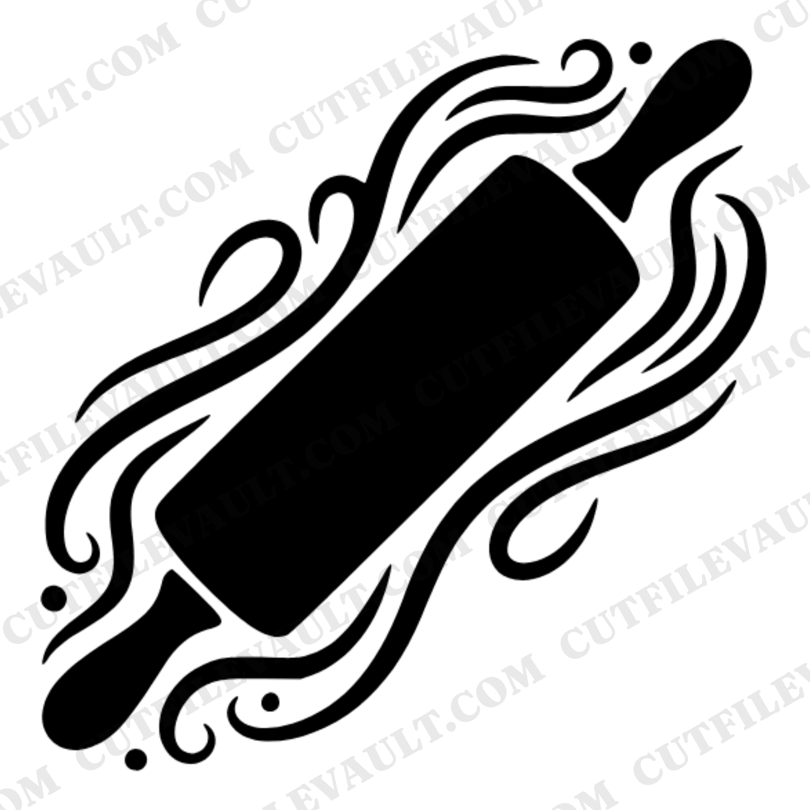 Rolling Pin SVG PNG, Flour Swirls Baking Cut File, Boho Kitchen Decor, National Donut Day Design — view 1