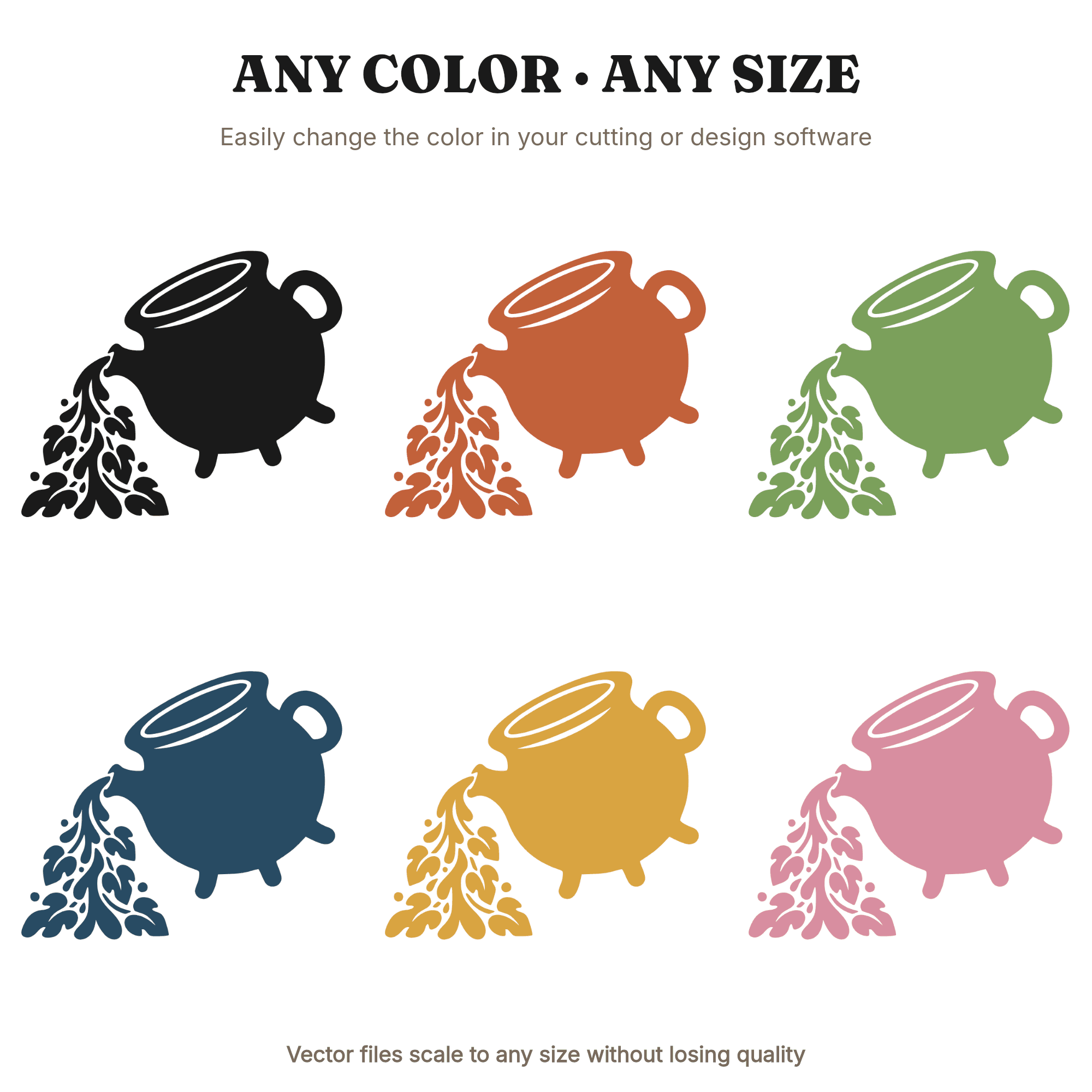 Groovy Witch Cauldron SVG PNG Pouring Botanical Silhouette Retro Halloween Cut File Vintage 70s — view 2