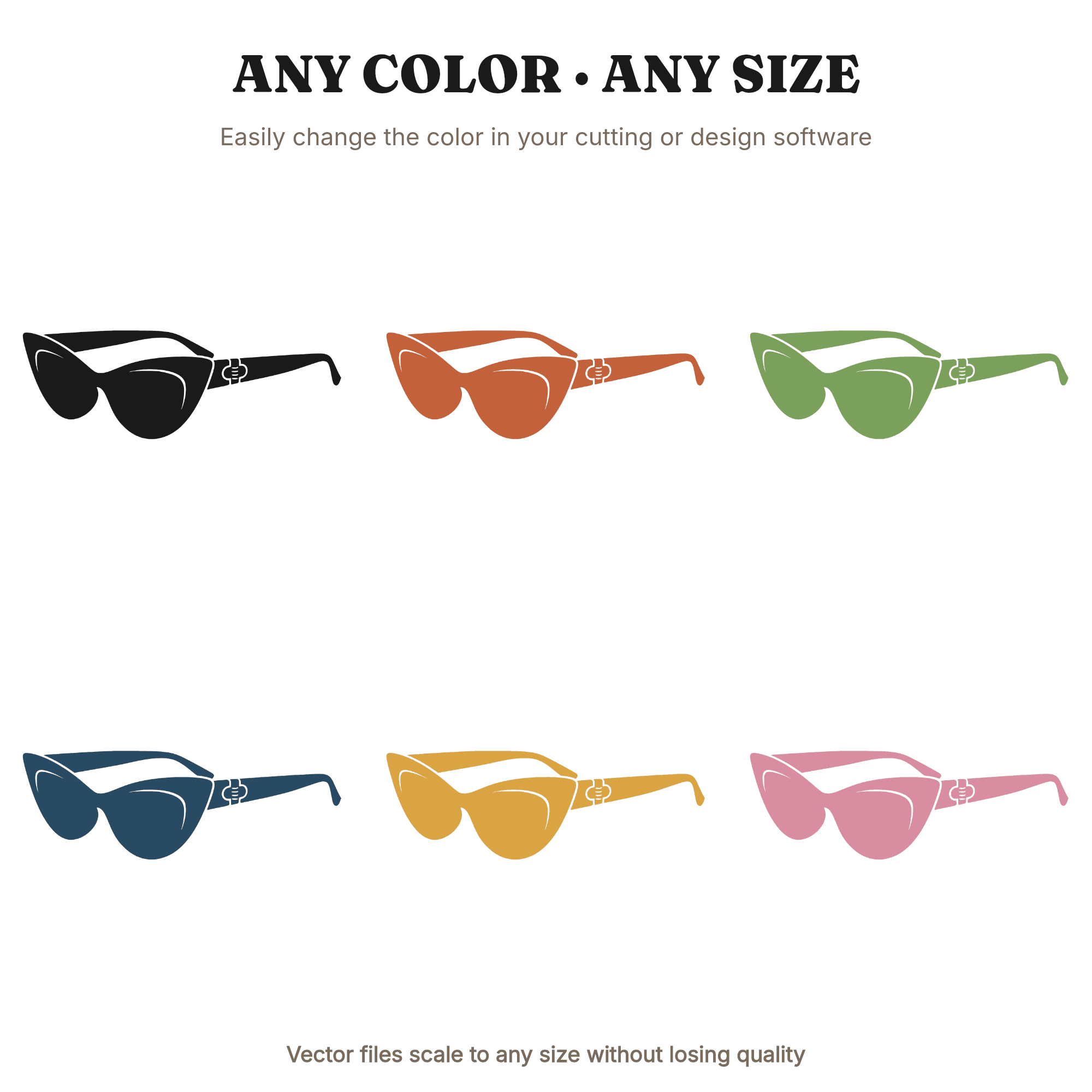 Retro Cat Eye Sunglasses SVG PNG Three Quarter Angle Mid Century Modern Line Art Cut File — view 2