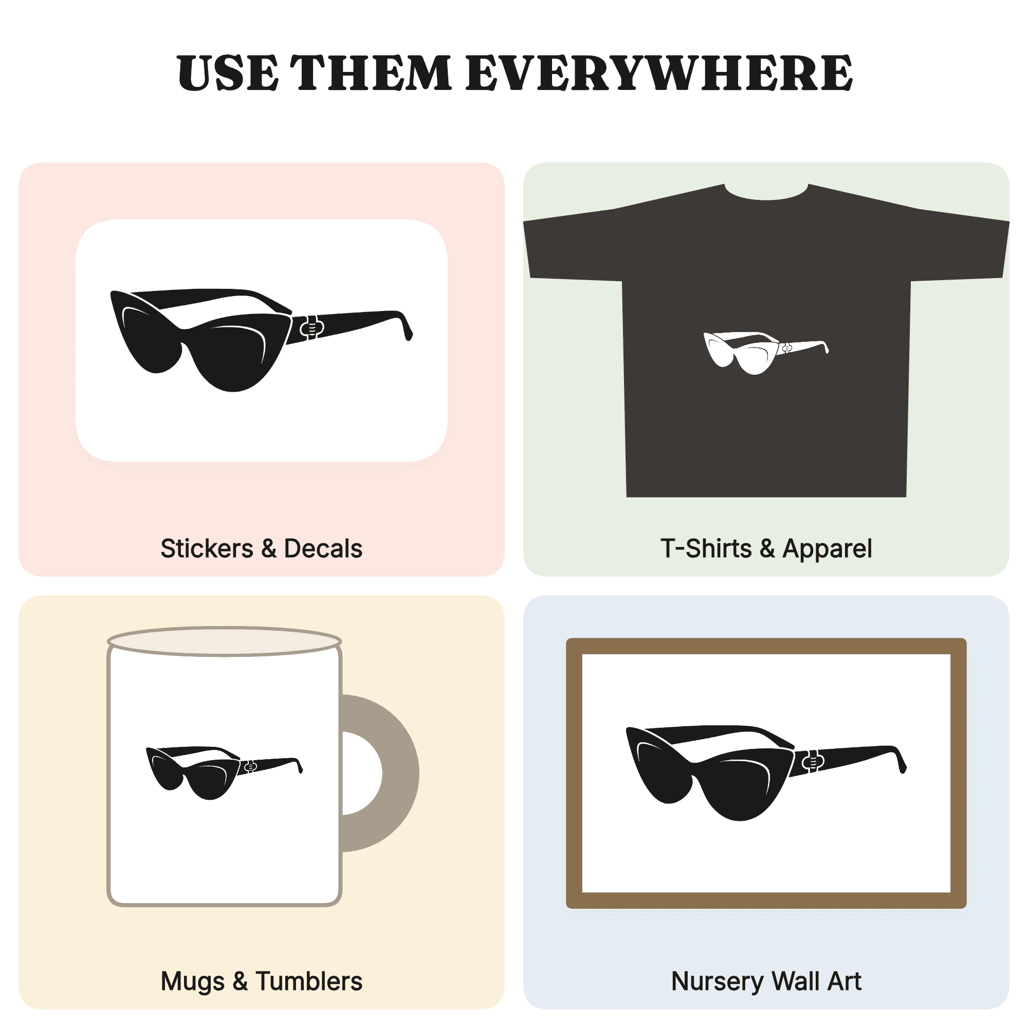 Retro Cat Eye Sunglasses SVG PNG Three Quarter Angle Mid Century Modern Line Art Cut File — view 3