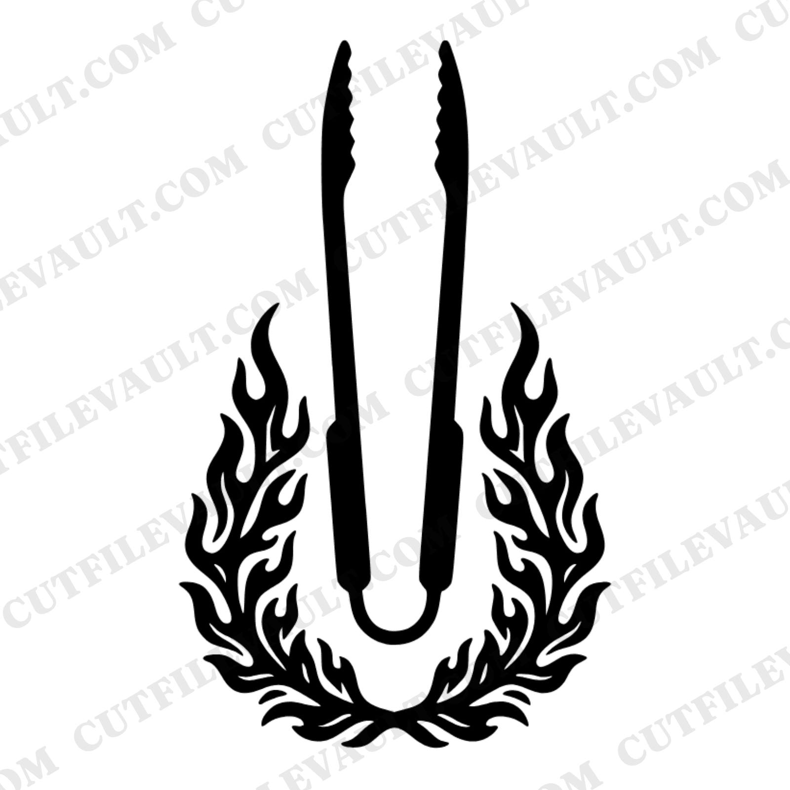 Grill Master Trophy Tongs SVG PNG, BBQ Father's Day Cut File, Vintage Flame Wreath Design — view 1