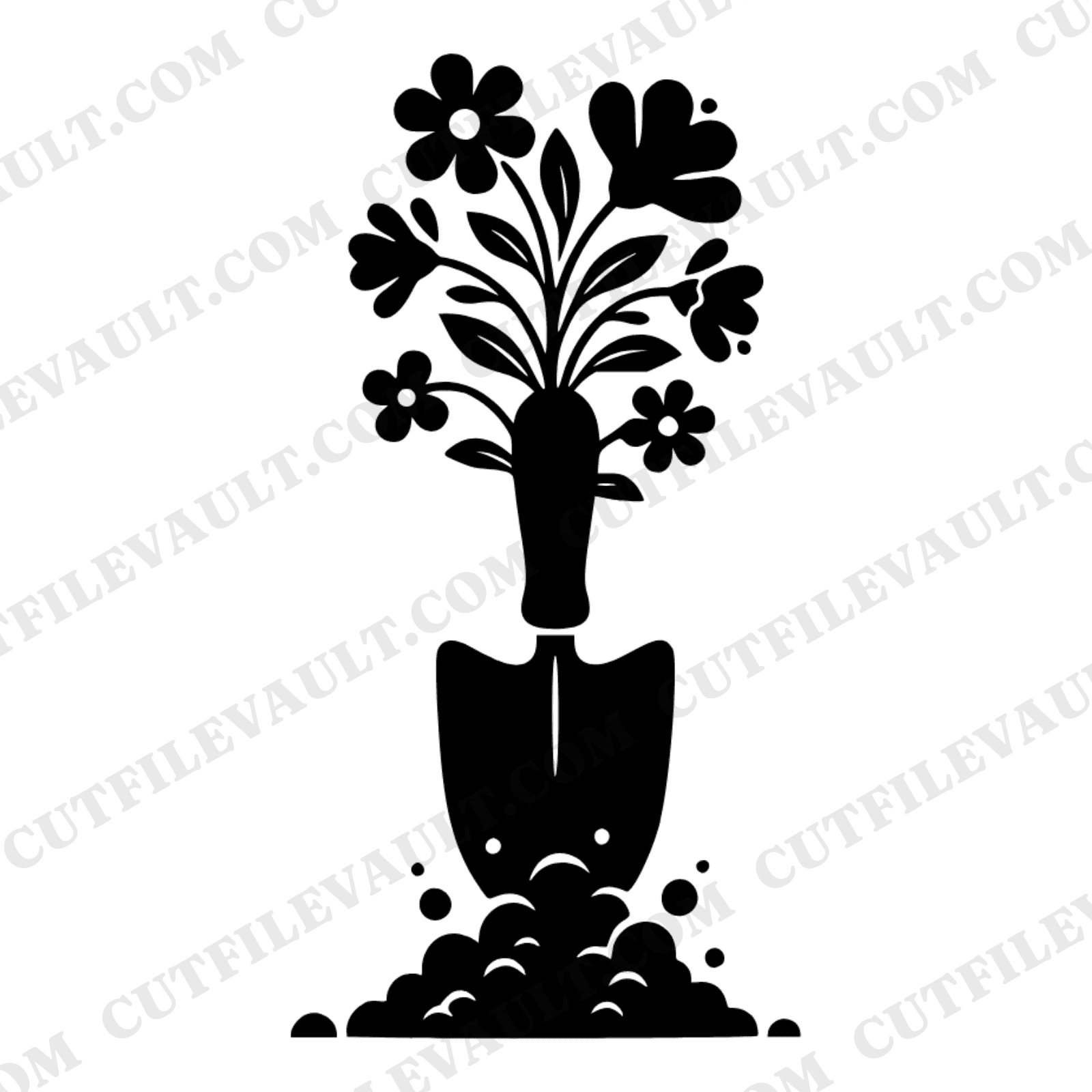 Summer Solstice Garden Trowel SVG PNG, Retro 70s Wildflower Gardening Tool Cut File, Groovy Botanical — view 1