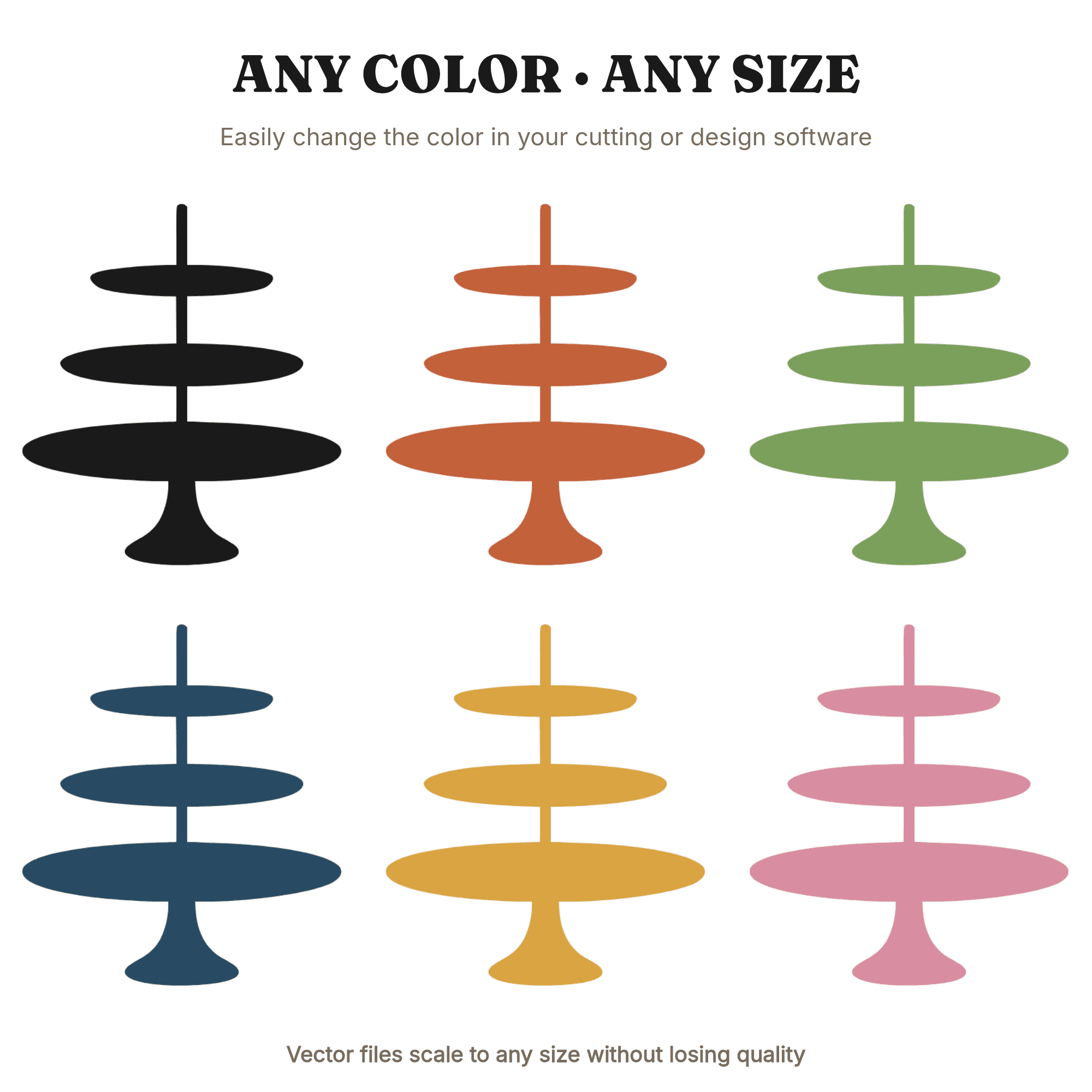 Mid Century Cake Stand SVG PNG, Three Tier Silhouette, Vintage Bridal Shower Decor Cut File — view 2