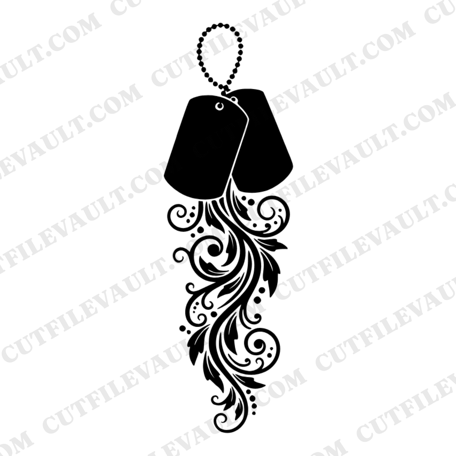Vintage Dog Tag Monogram Flourish SVG PNG, Memorial Day Silhouette Cut File, Boho Military Tags — view 1