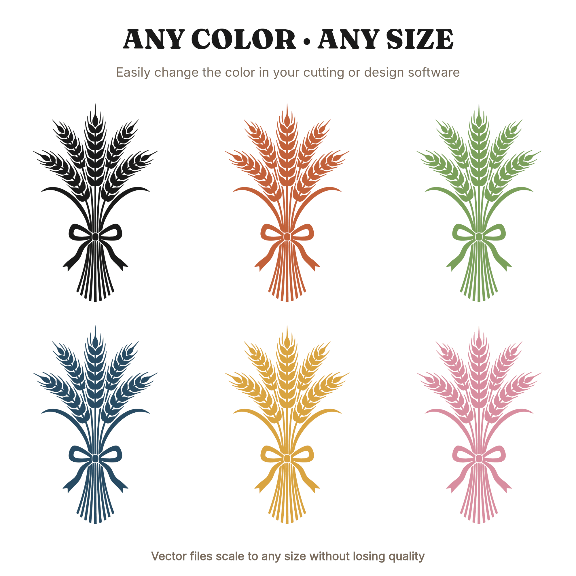 Nordic Wheat Sheaf Wedding SVG PNG, Scandinavian Rustic Silhouette Cut File, Retro 70s Boho Clipart — view 2