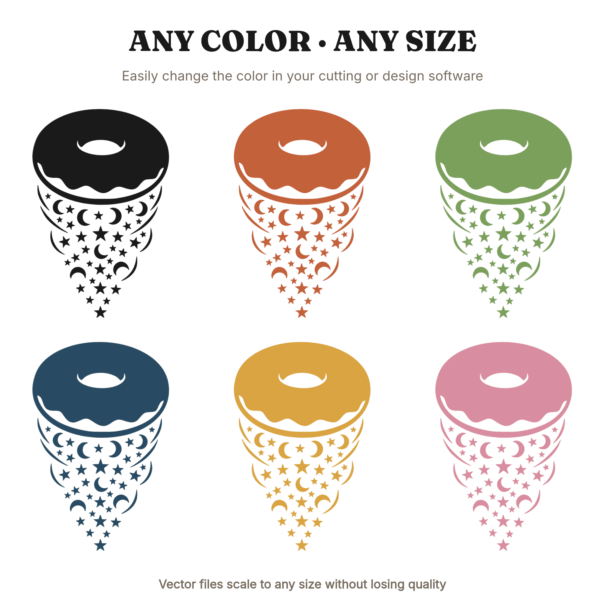 Celestial Donut SVG PNG, Mystical Kawaii Donut with Star Sprinkles Cut File, National Donut Day SVG — view 2