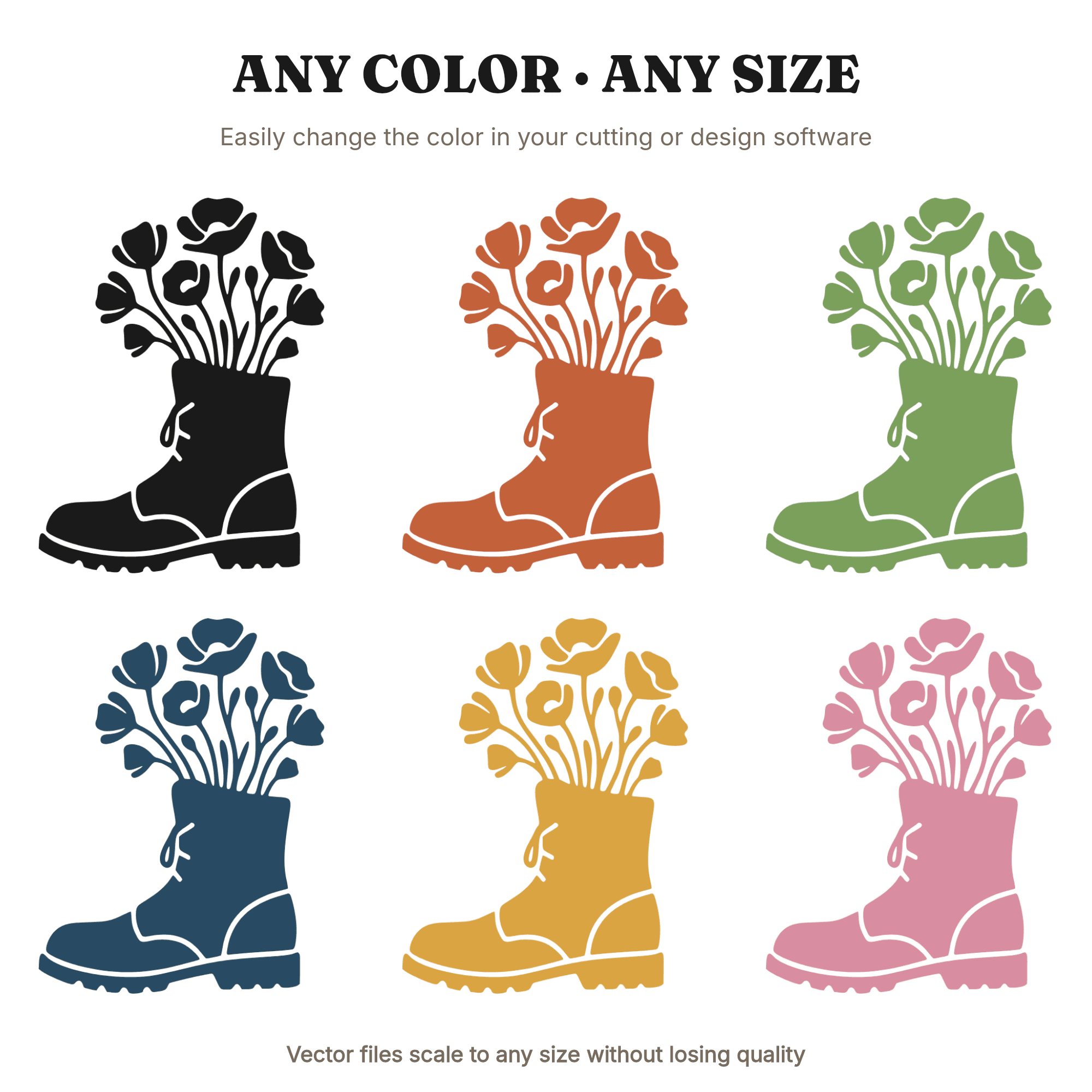 Memorial Day Poppy Boot SVG PNG, Combat Boot Silhouette, Military Remembrance Cut File Design — view 2