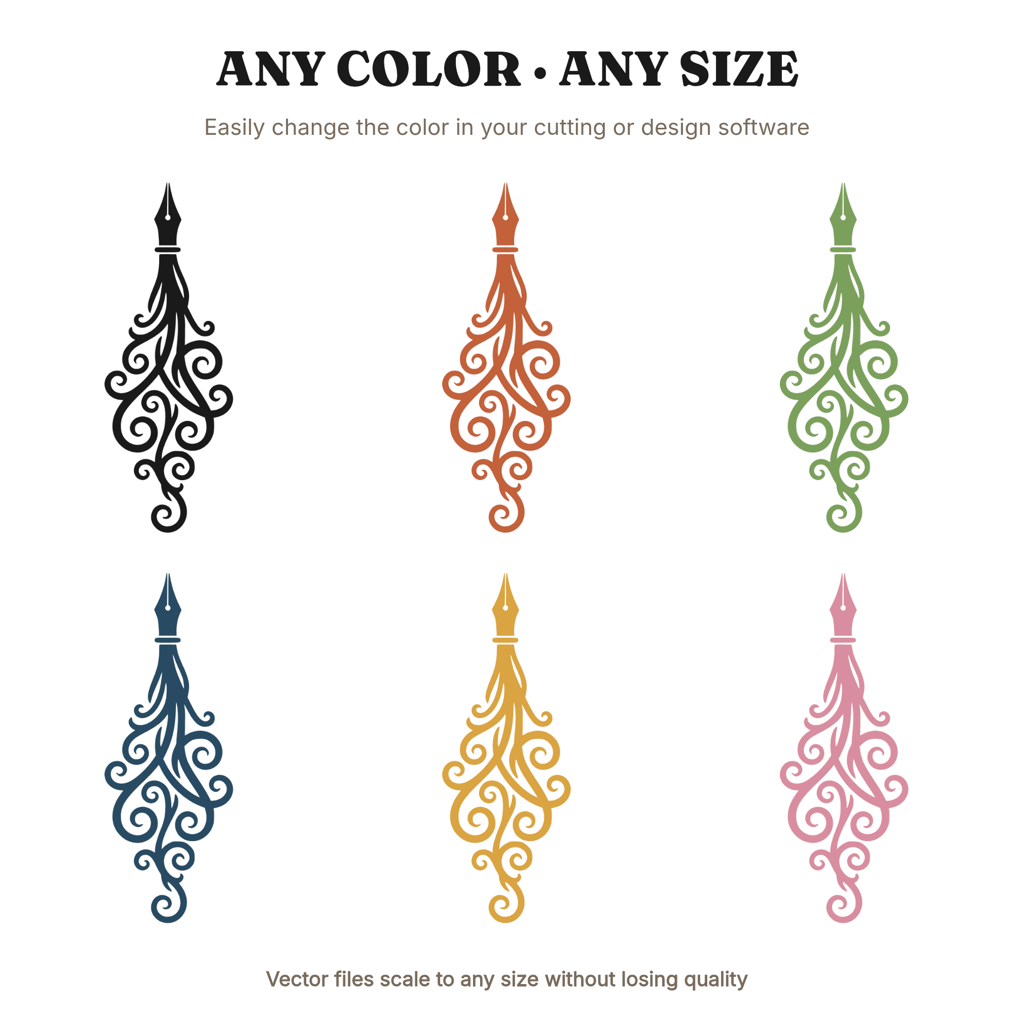 Calligraphy Pen Nib SVG PNG, Wedding Vows Flourish Cut File, Elegant Ink Flow Design for Cricut — view 2