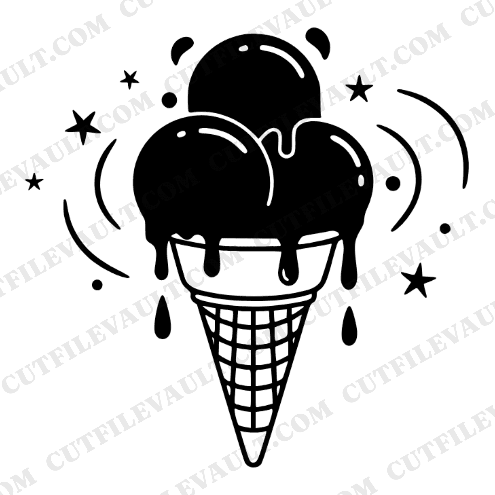 Upside Down Ice Cream Cone SVG PNG, Celestial Star Drips, Whimsical Summer Dessert Cut File — view 1