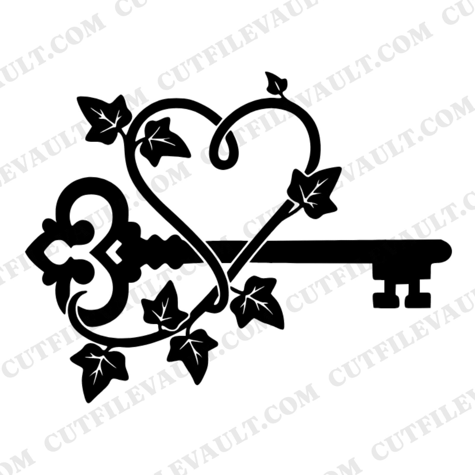 Vintage Skeleton Key with Ivy Heart SVG PNG, Retro 70s Wedding Cut File, Key to My Heart Design — view 1