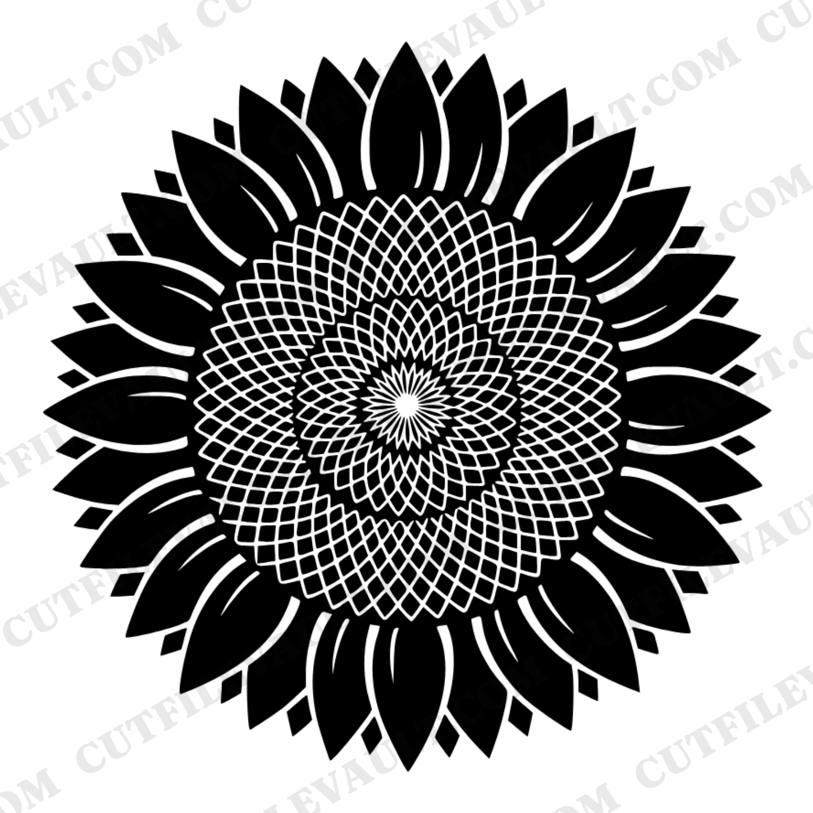 Summer Solstice Sunflower Mandala SVG PNG Overhead View Cut File Scandinavian Line Art Geometric — view 1