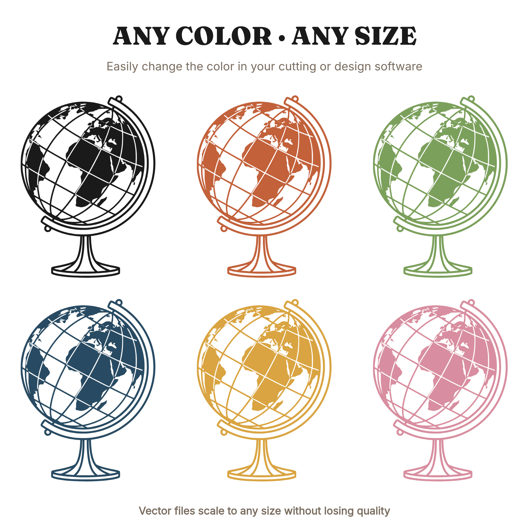 Art Deco Stained Glass Globe SVG PNG, Vintage World Map Cut File, Back to School Globe Clipart — view 2