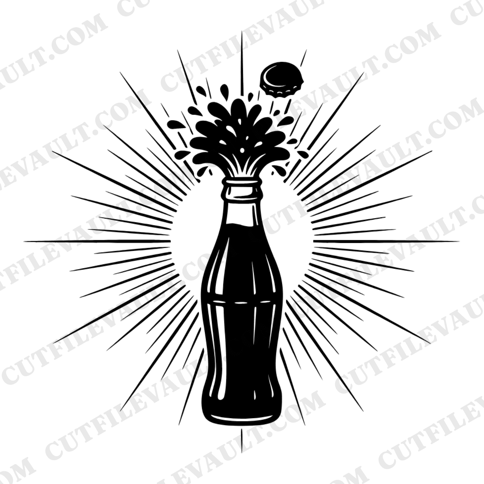 Retro Soda Pop Explosion SVG PNG, Independence Day Firework Burst, Art Deco Bottle Cut File — view 1