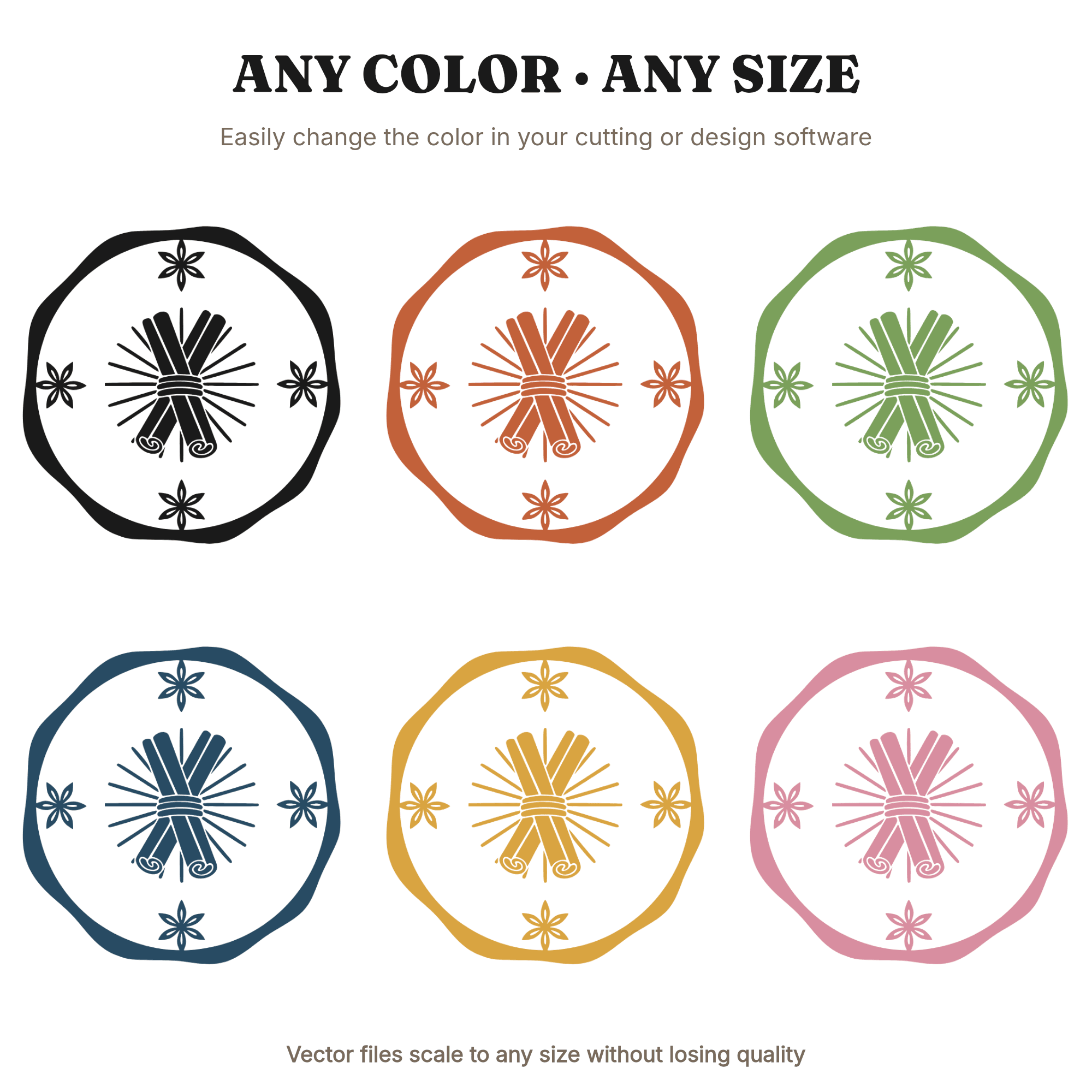 Art Deco Cinnamon Bundle Wax Seal SVG PNG, Star Anise Emblem Cut File, Fall Kitchen Decor Design — view 2