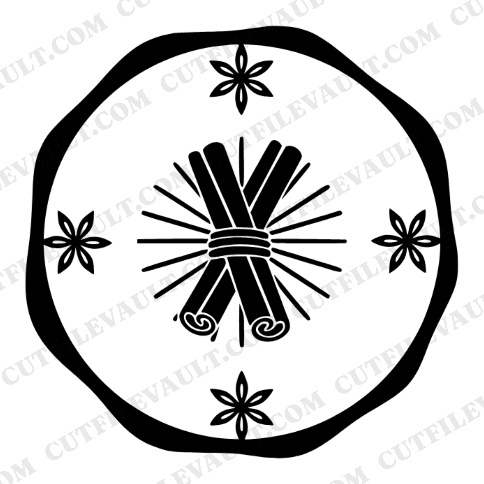 Art Deco Cinnamon Bundle Wax Seal SVG PNG, Star Anise Emblem Cut File, Fall Kitchen Decor Design — view 1