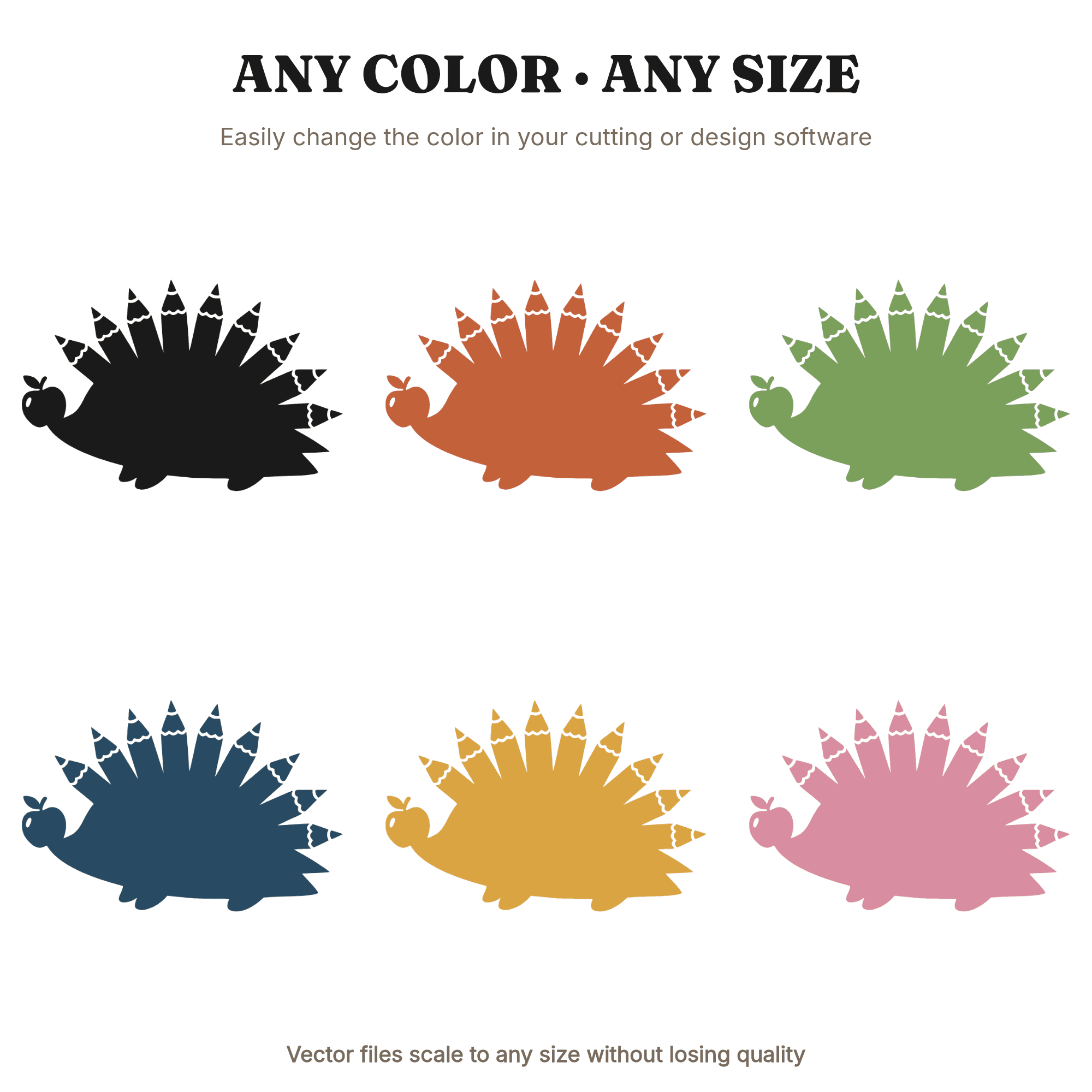 Back to School Hedgehog SVG PNG, Pencil Quills Teacher Appreciation Cut File, Vintage Botanical Style — view 2