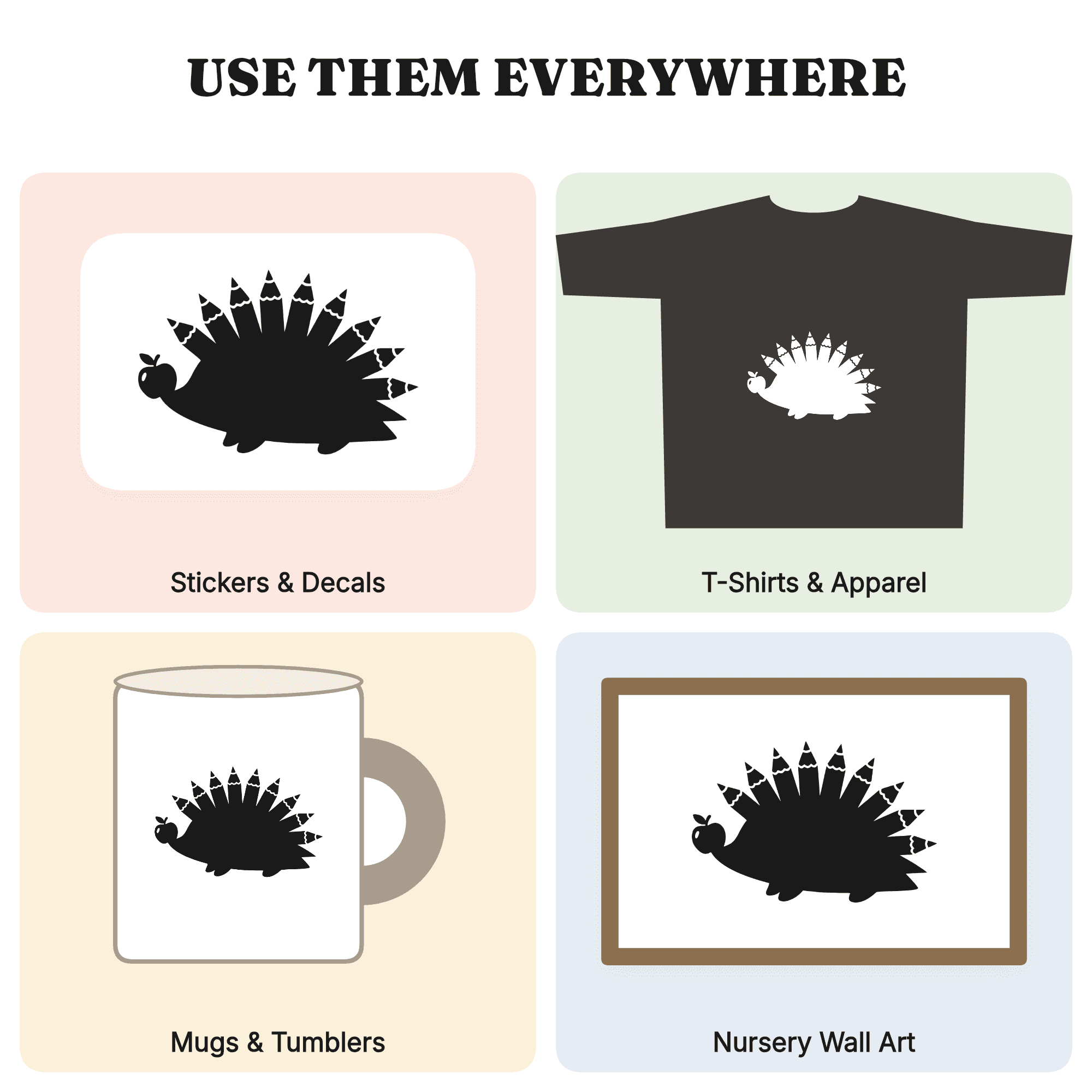 Back to School Hedgehog SVG PNG, Pencil Quills Teacher Appreciation Cut File, Vintage Botanical Style — view 3