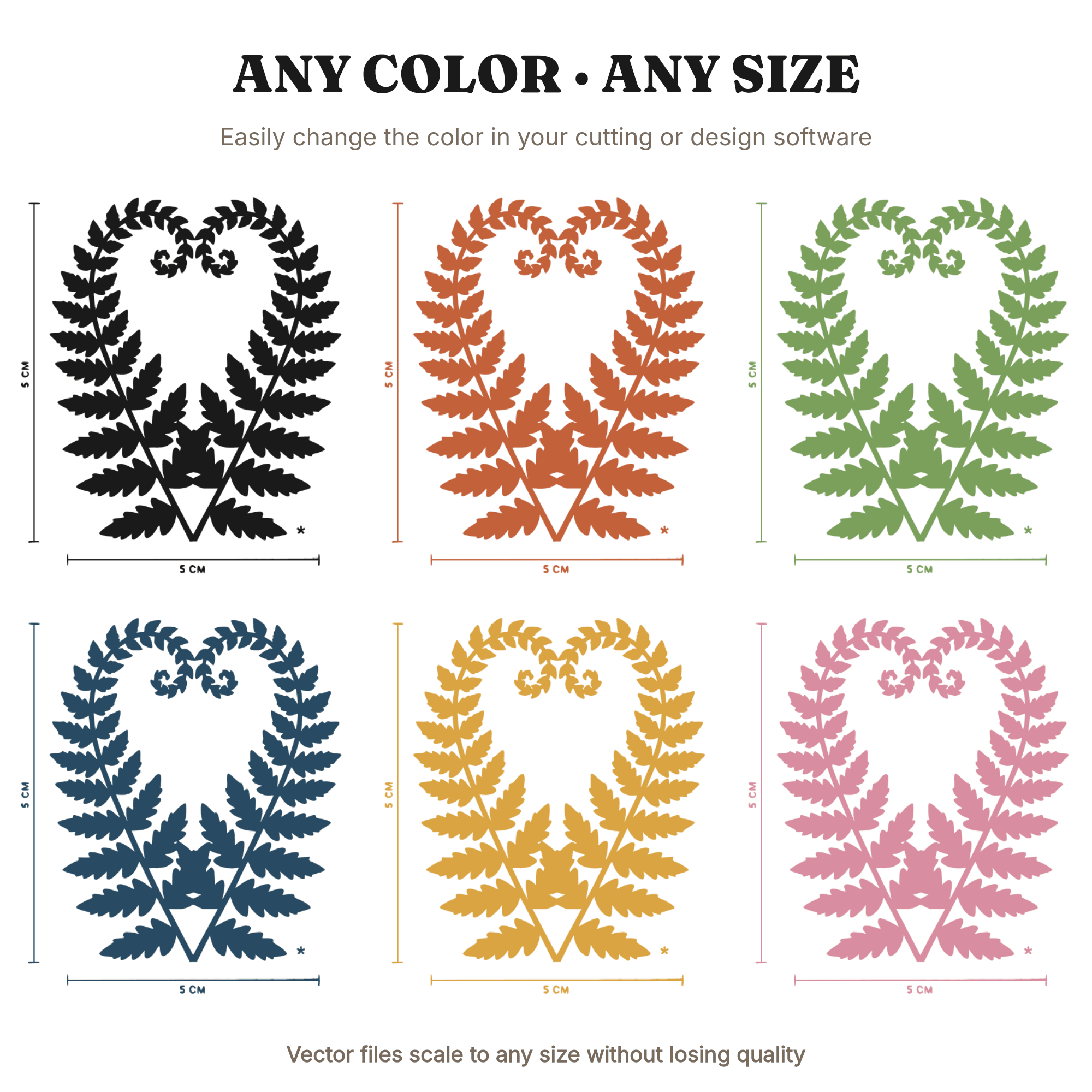 Mirrored Fern Fronds SVG PNG Wedding Botanical Symmetry Cut File Mid Century Modern Decor — view 2