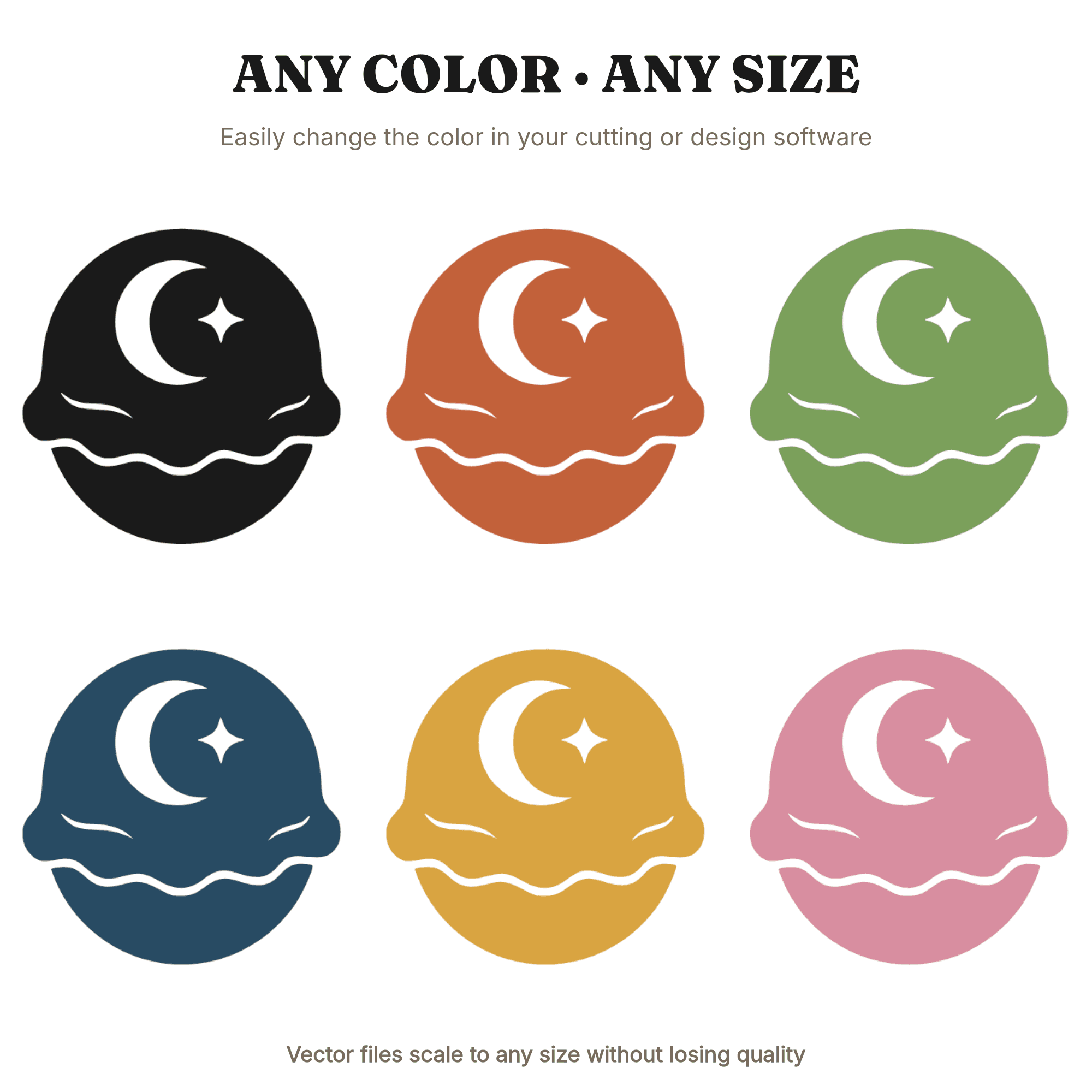 Celestial Ice Cream Scoop SVG PNG, Mystical Moon Star Cut File, Mid-Century Minimalist Design — view 2