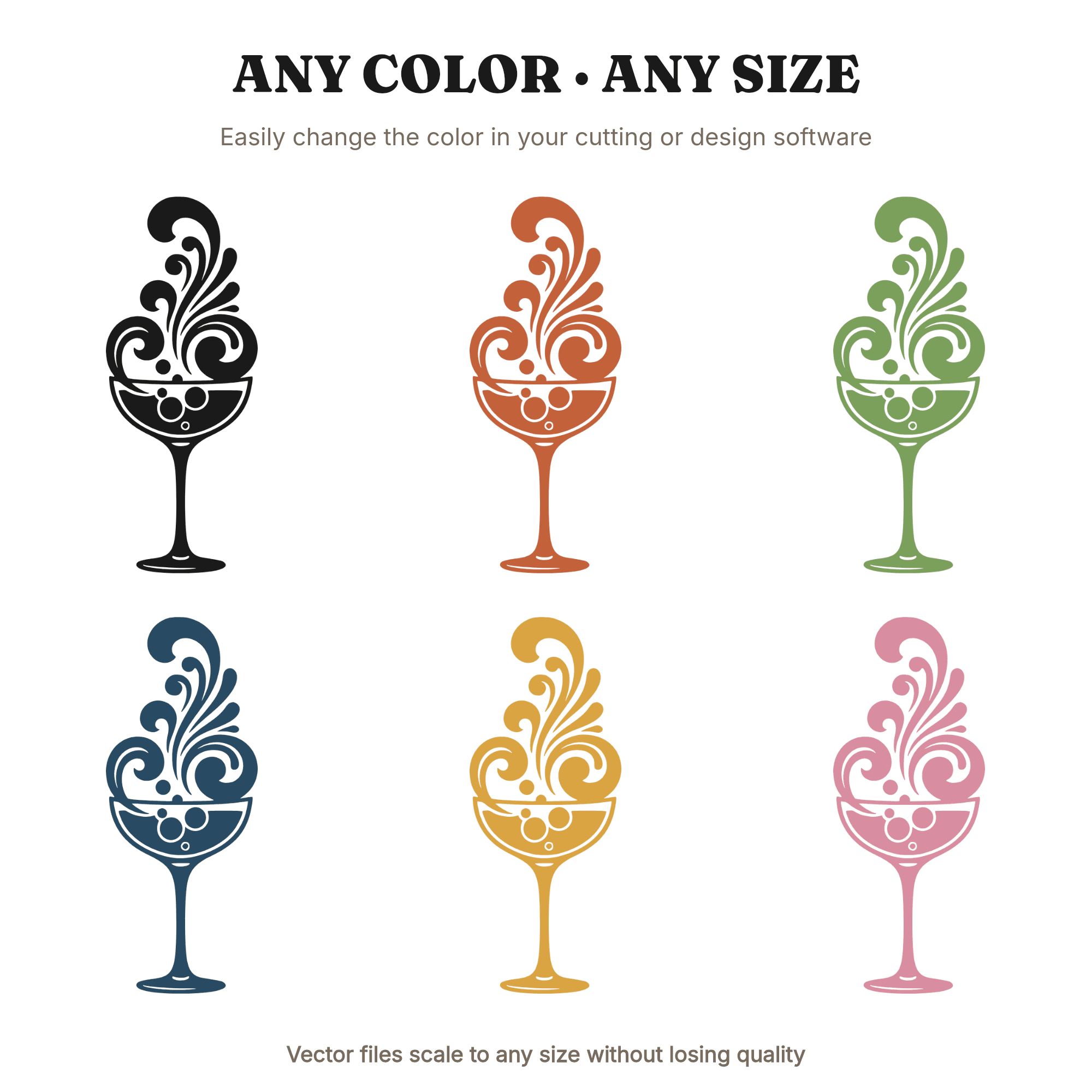 Vintage Champagne Coupe SVG PNG Art Nouveau Bubbles Wedding Bridal Shower Cut File Retro 70s — view 2