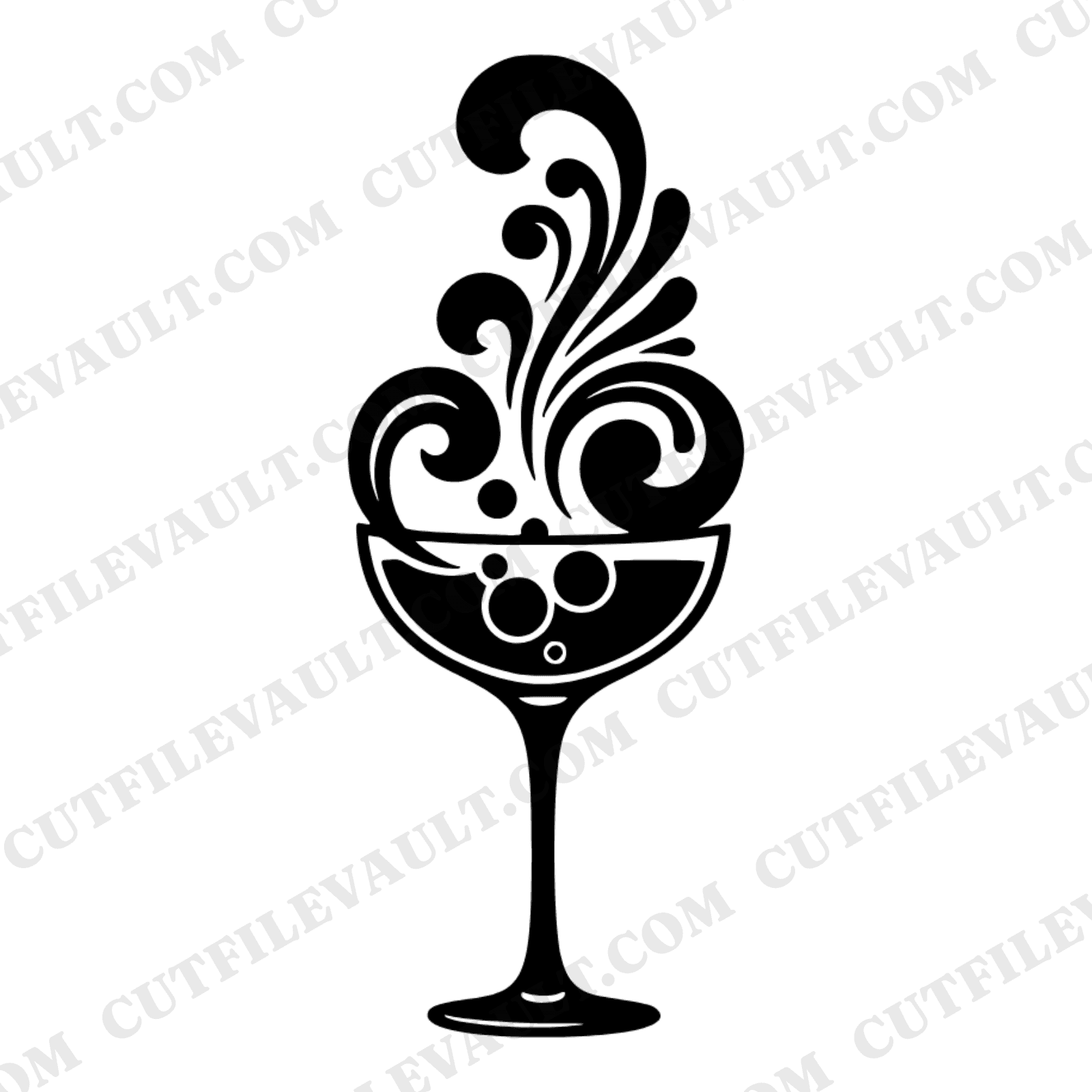 Vintage Champagne Coupe SVG PNG Art Nouveau Bubbles Wedding Bridal Shower Cut File Retro 70s — view 1