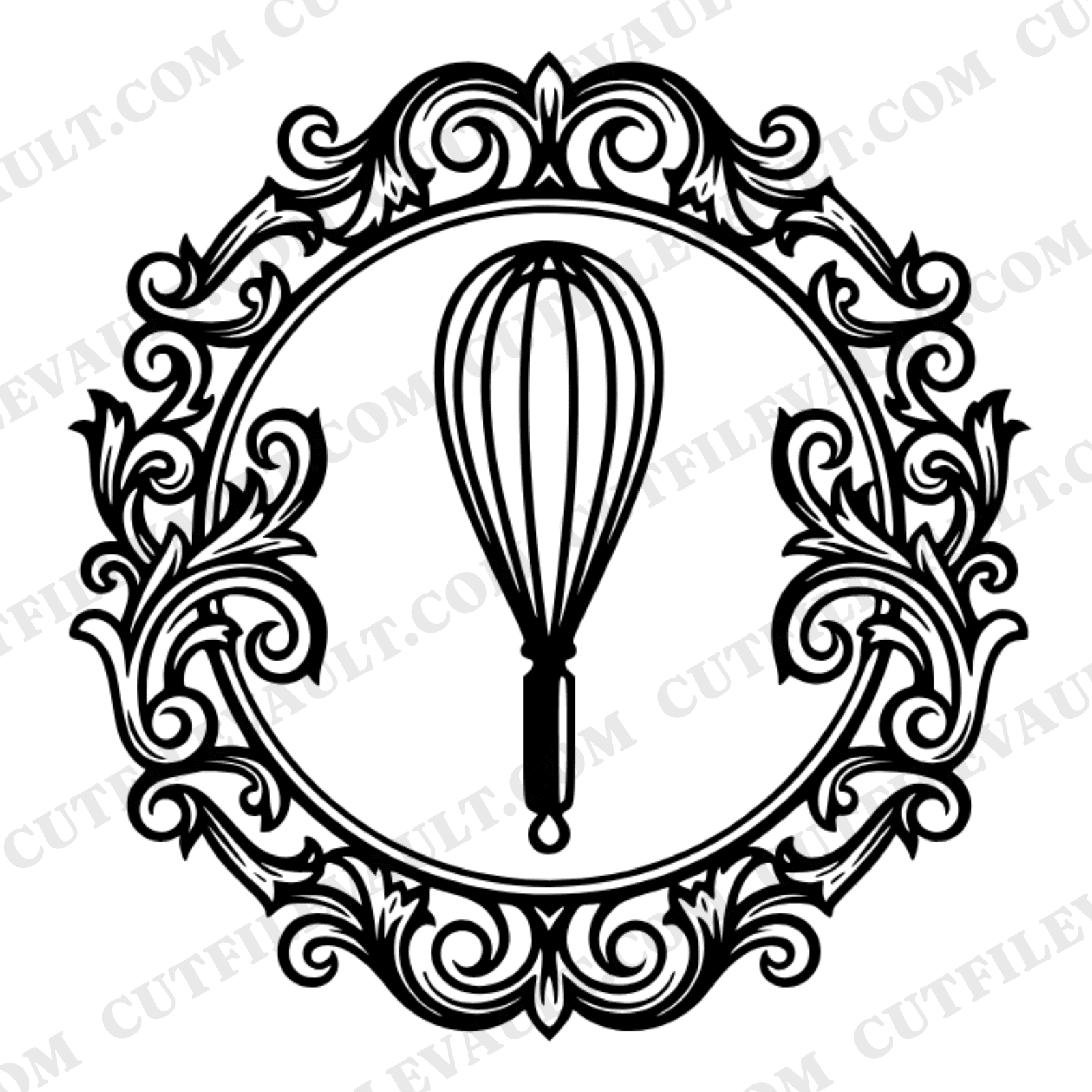 Vintage Whisk Wax Seal SVG PNG Bakery Crest Cut File Scandinavian Line Art Donut Day Design — view 1