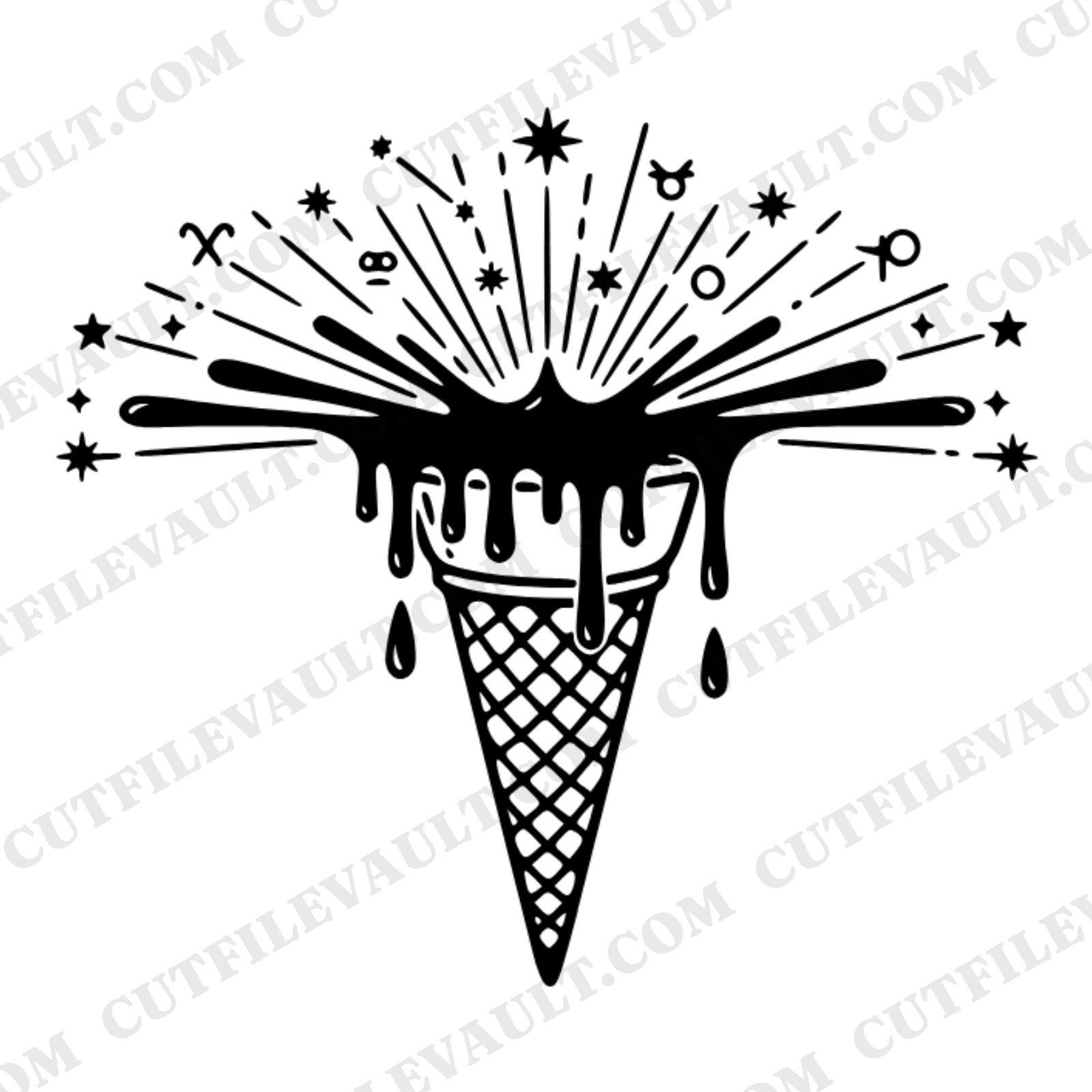 Celestial Ice Cream Cone SVG PNG, Constellation Drip Star Chart Cut File, Vintage Botanical Design — view 1