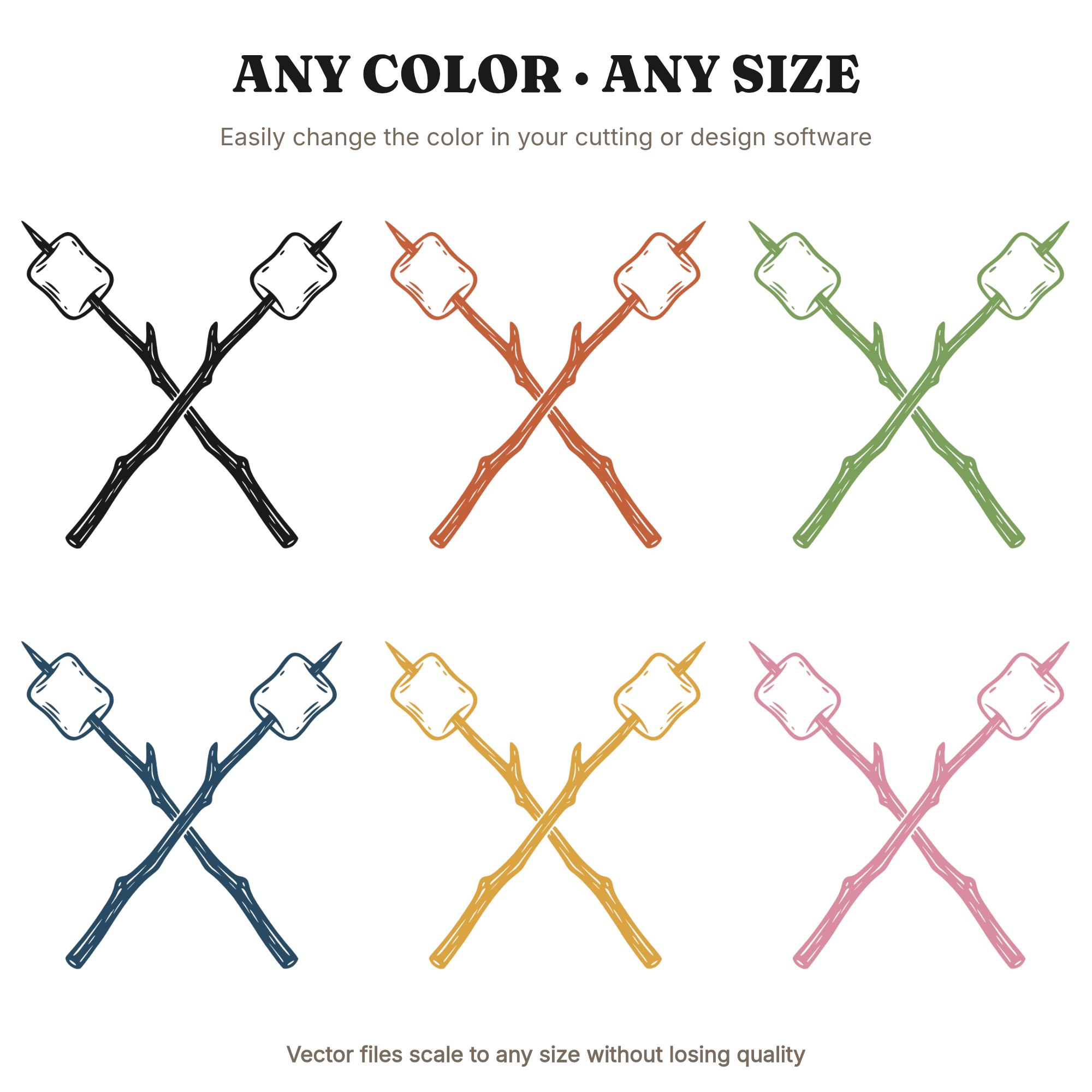 Crossed Campfire Pokers SVG PNG, Toasted Marshmallows Cut File, S'mores Day Camping Design — view 2