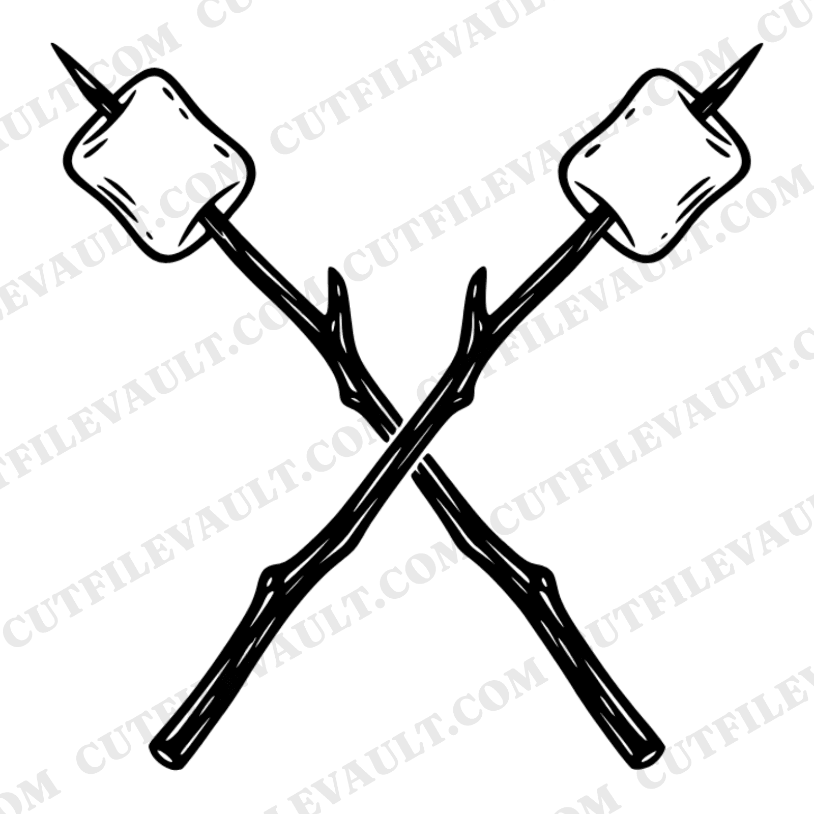 Crossed Campfire Pokers SVG PNG, Toasted Marshmallows Cut File, S'mores Day Camping Design — view 1