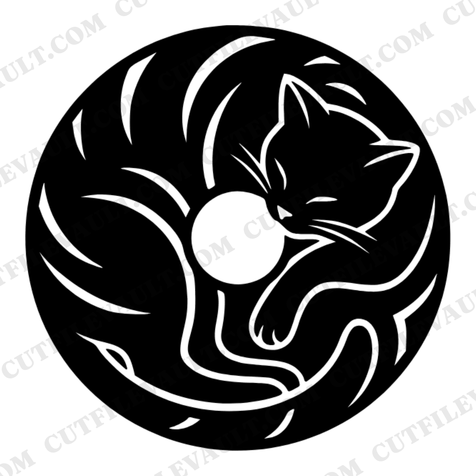 Art Deco Sleeping Cat Donut SVG PNG, Kawaii Cat Silhouette Cut File, National Donut Day Design — view 1