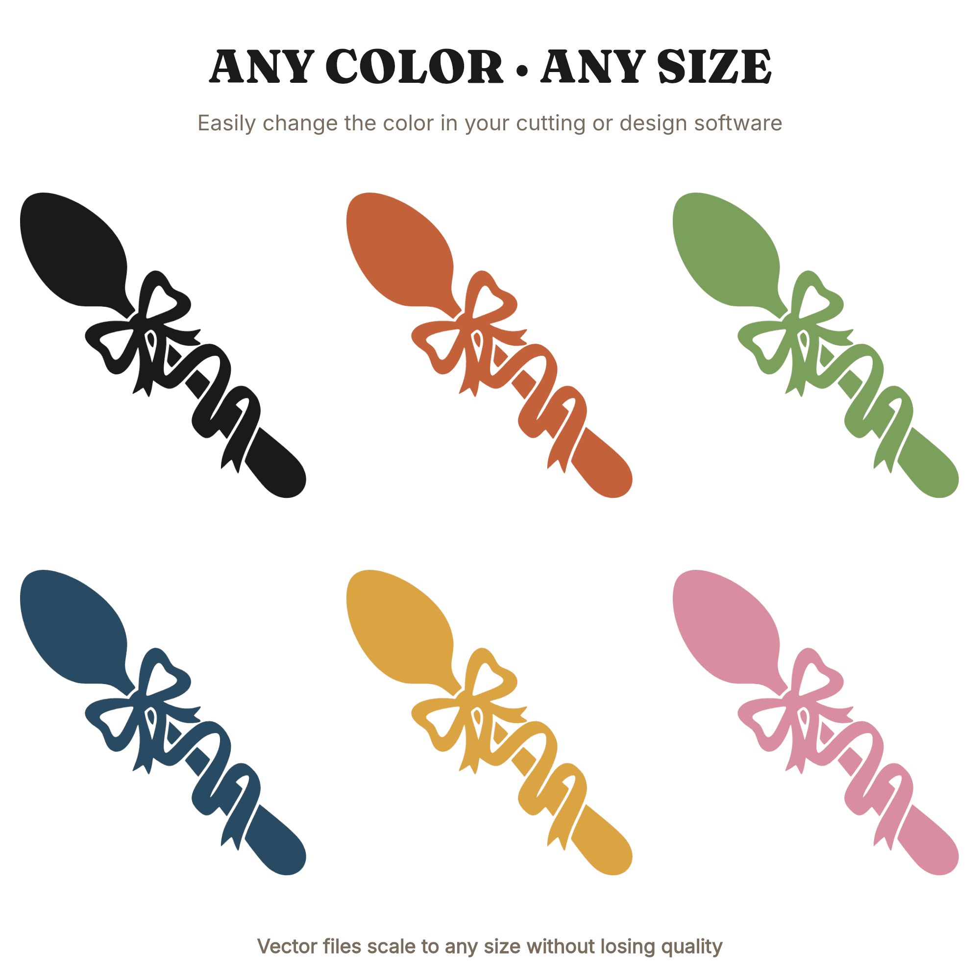 Vintage Spoon with Ribbon Bow SVG PNG Wedding Silhouette Retro 70s Bridal Shower Cut File — view 2