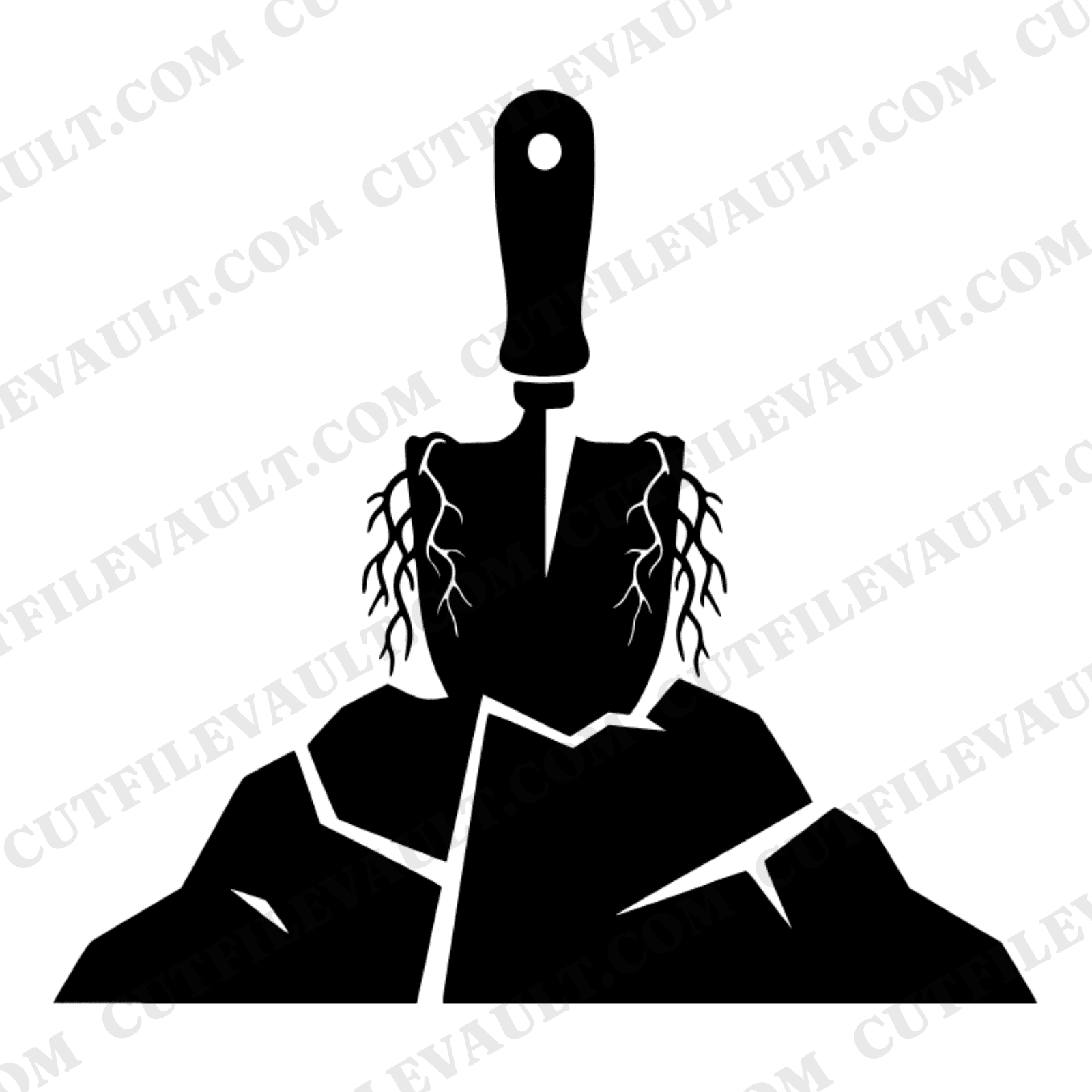 Garden Trowel SVG, Rooted Soil Mound PNG, Gardening Tool Cut File, Modern Brutalist Silhouette — view 1